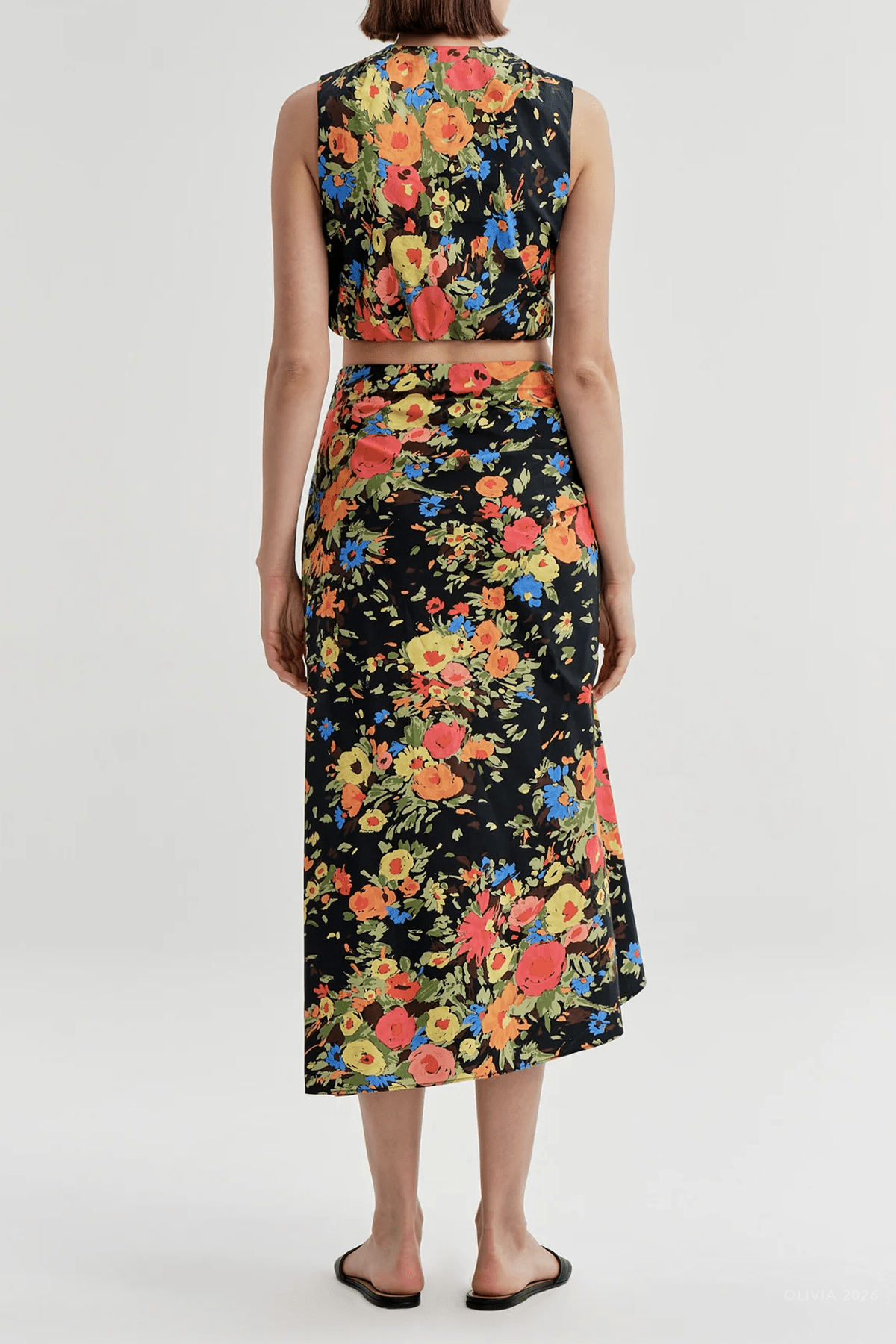 Brooklyn Cropped Floral Top in Black Persimmon - shop-olivia.com