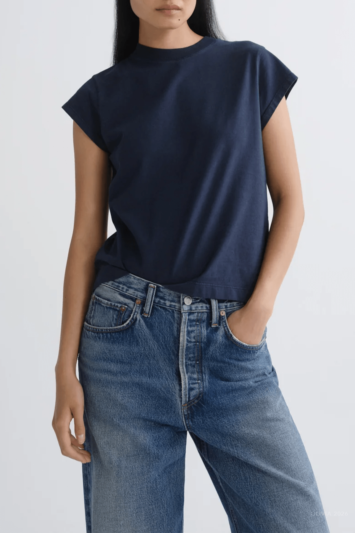 Bryce Cap-Sleeve Tee in Dark Teal - shop-olivia.com
