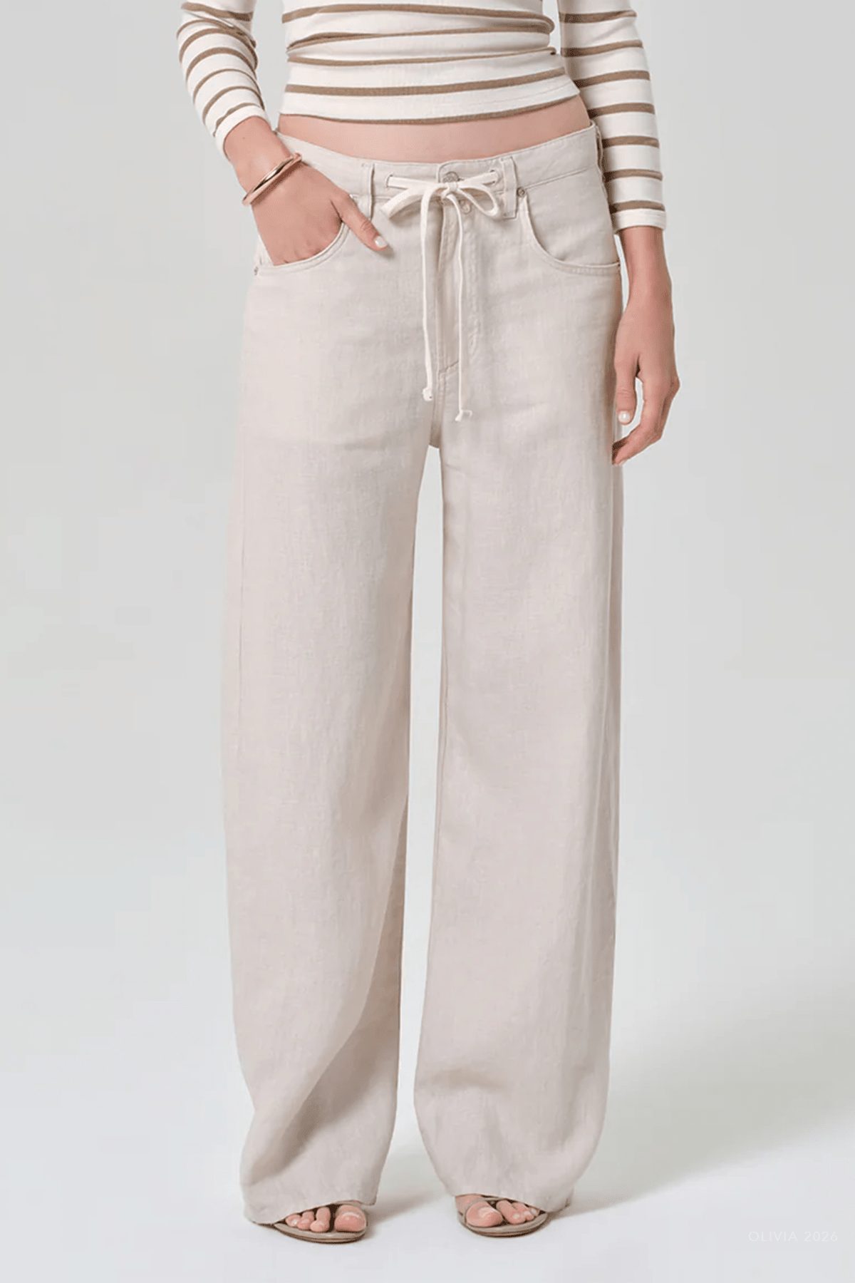 Brynn Drawstring Linen Trouser in Pale Stone - shop - olivia.com