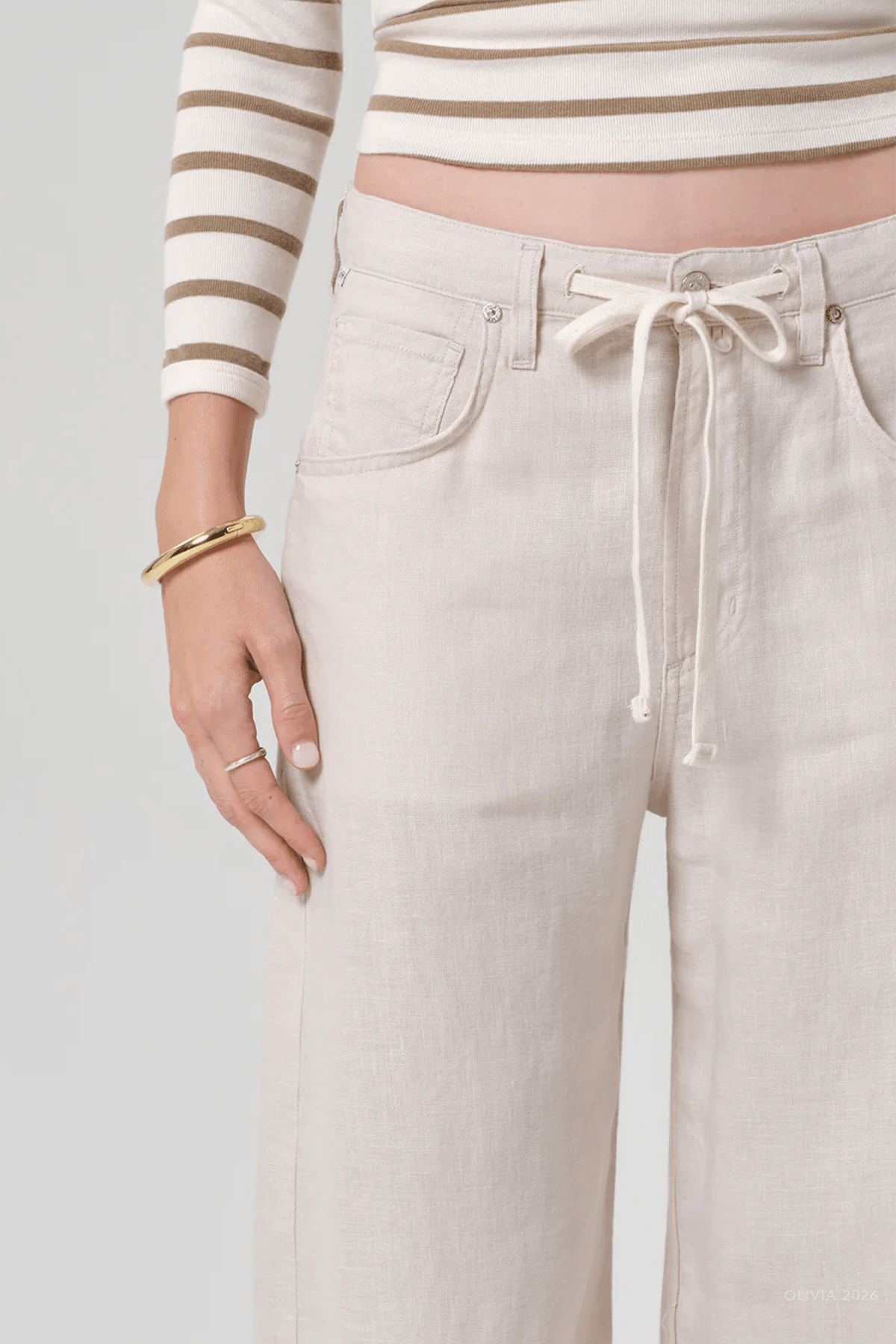 Brynn Drawstring Linen Trouser in Pale Stone - shop - olivia.com