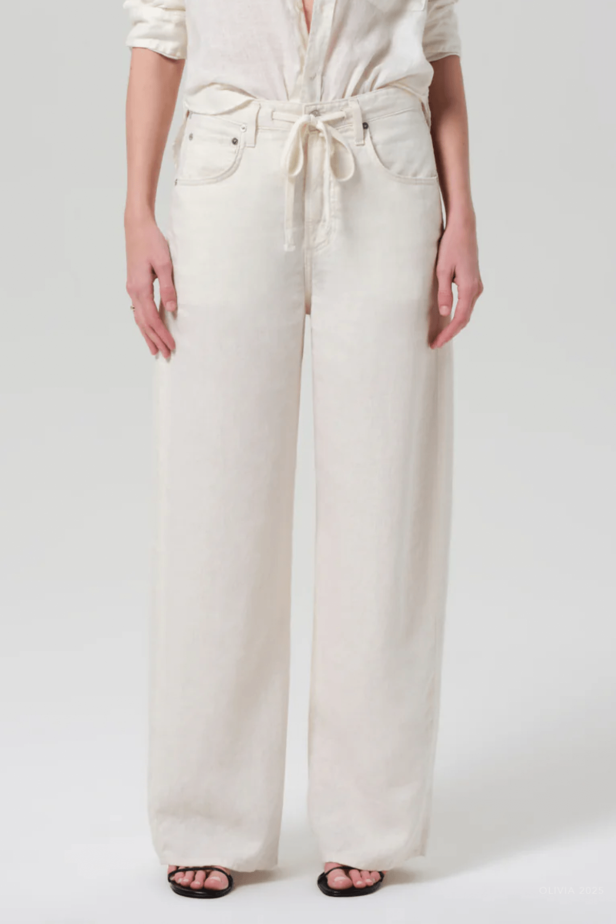 Brynn Drawstring Linen Trouser in Vanilla - shop - olivia.com