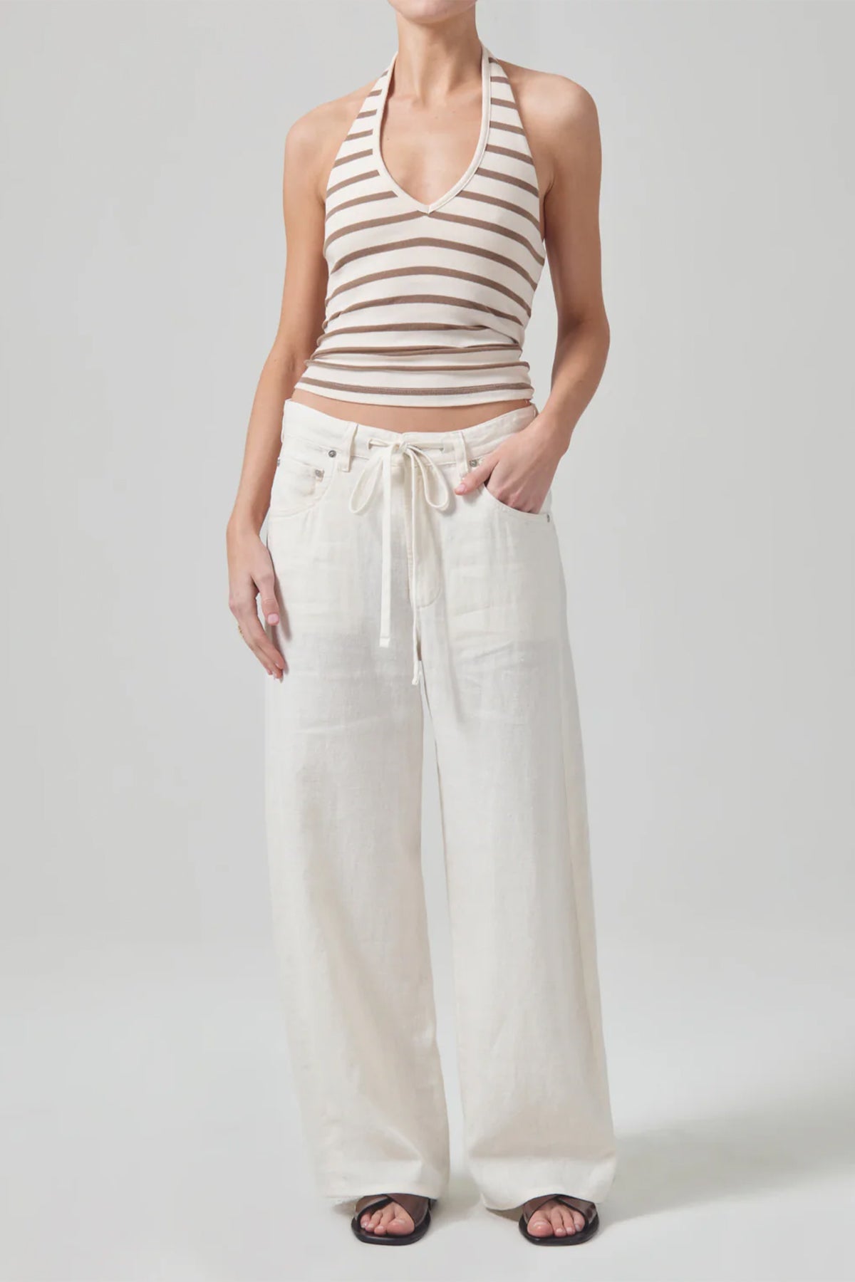 Brynn Drawstring Linen Trouser in Vanilla - shop - olivia.com