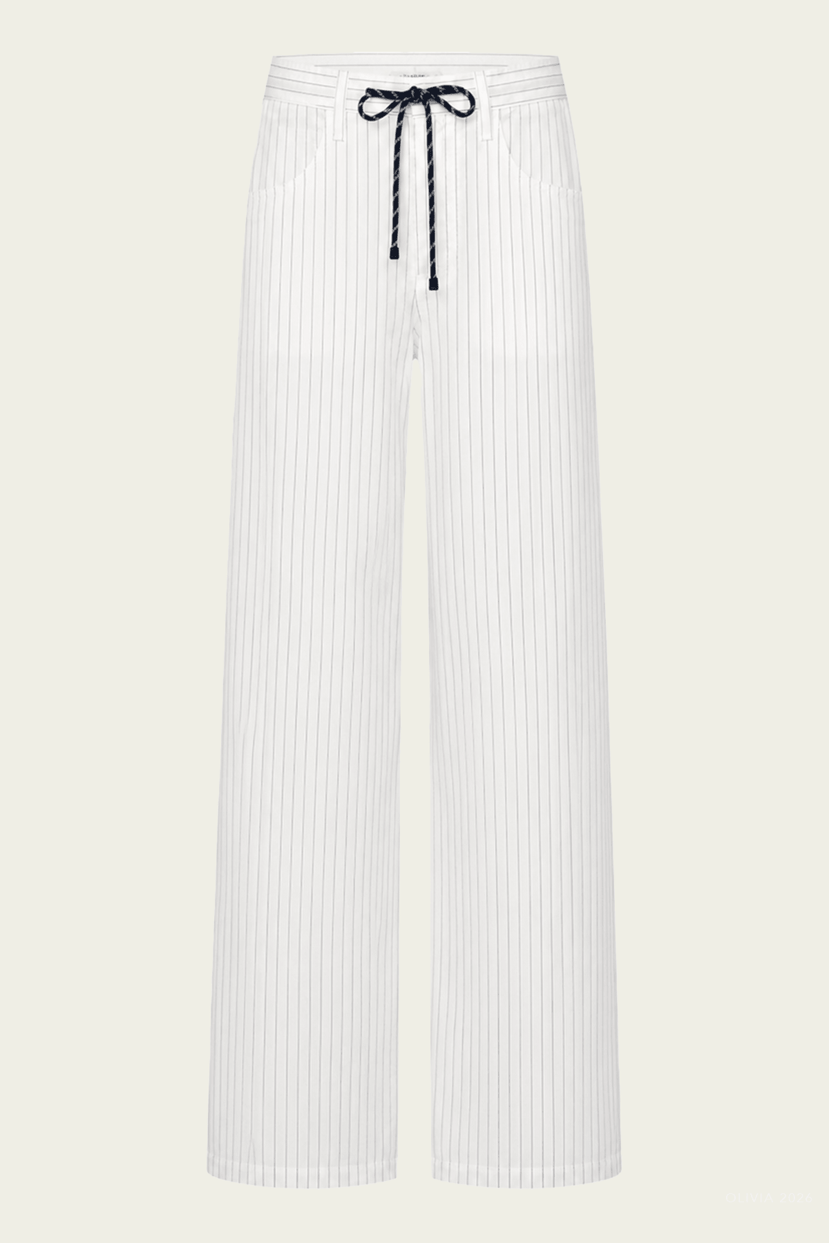 Brynn Drawstring Trouser in Black Pinstripe - shop-olivia.com