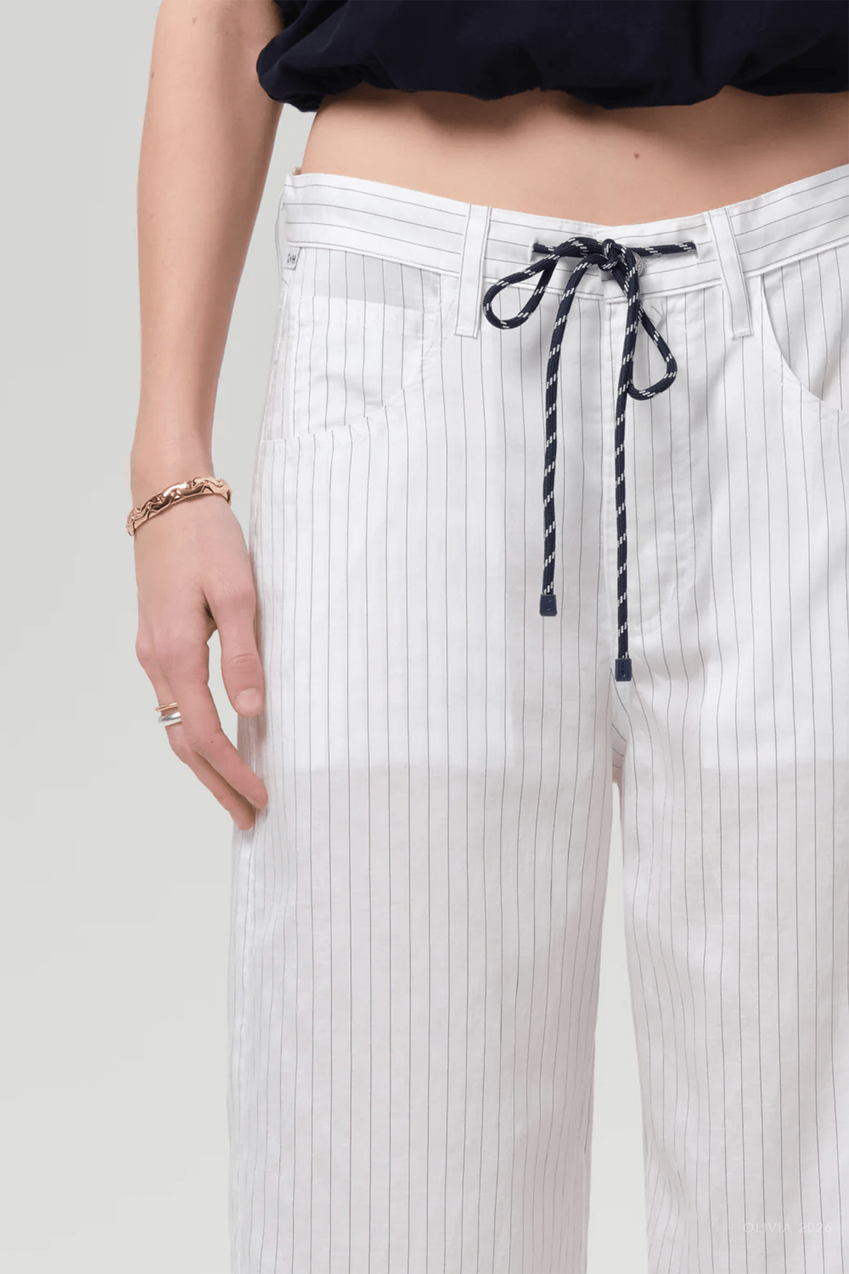 Brynn Drawstring Trouser in Black Pinstripe - shop-olivia.com
