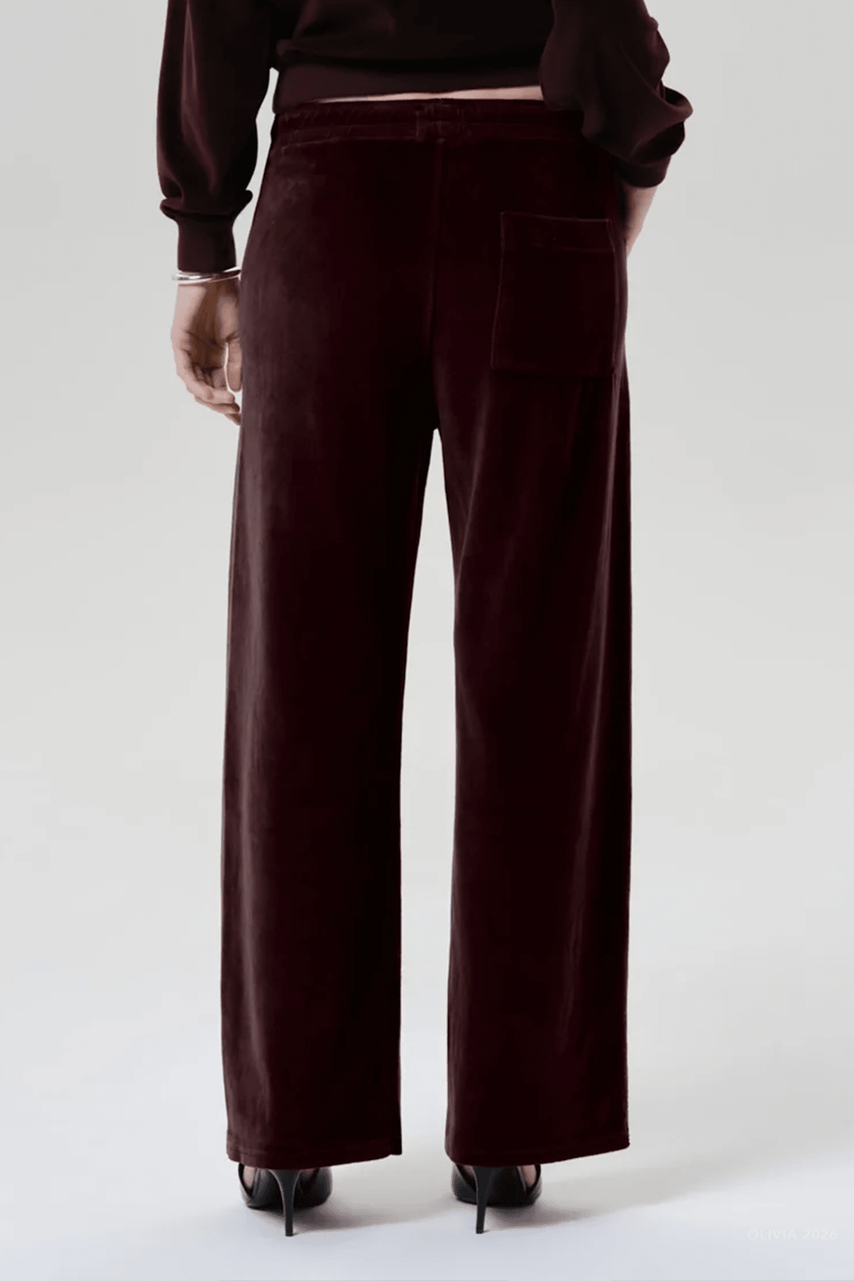 Brynn Drawstring Velour Pant in Burgundy - shop-olivia.com