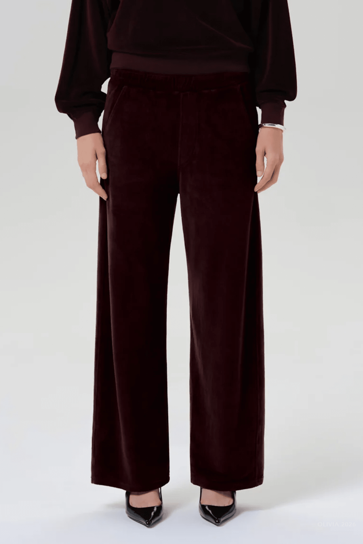 Brynn Drawstring Velour Pant in Burgundy - shop-olivia.com