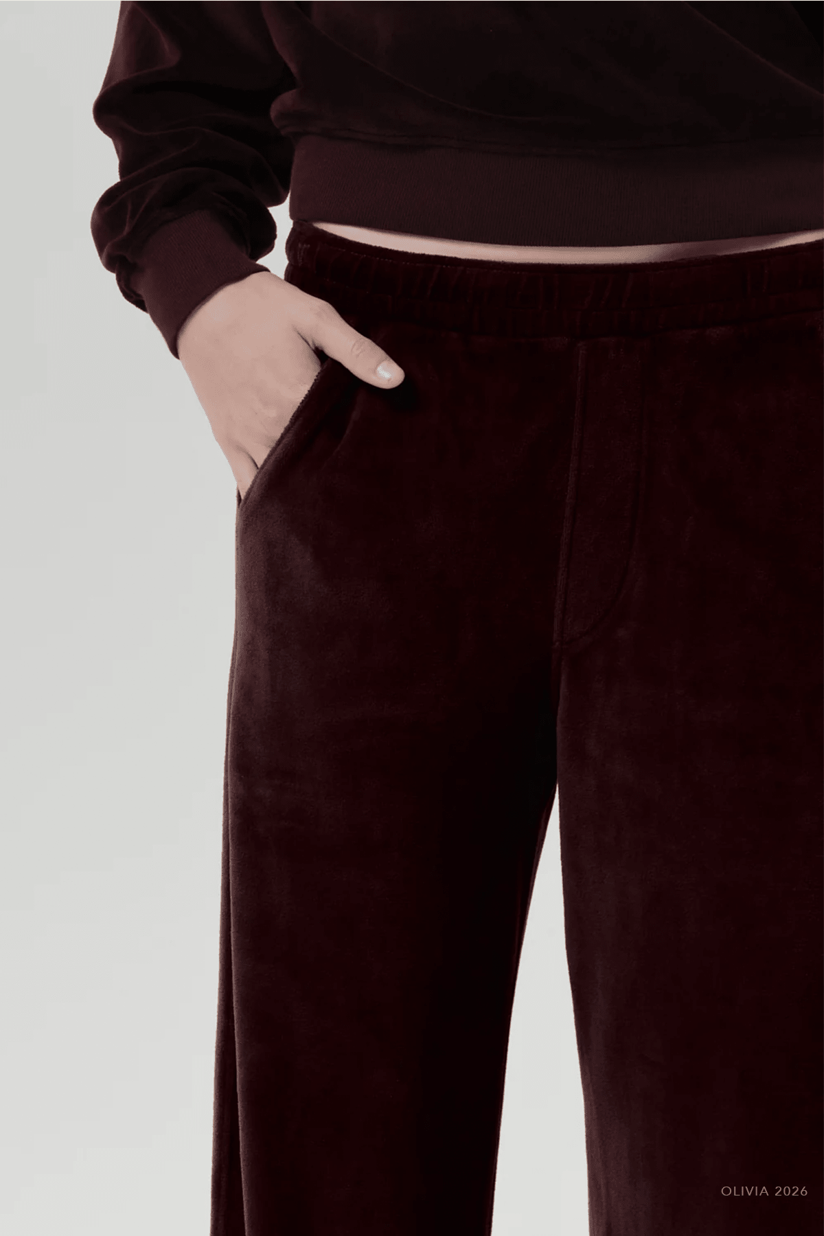 Brynn Drawstring Velour Pant in Burgundy - shop-olivia.com