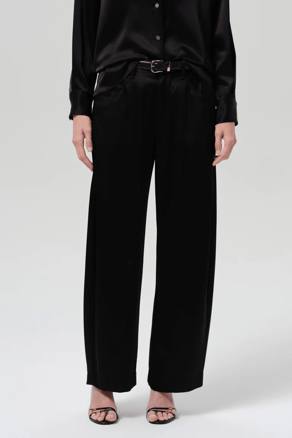 Brynn Japanese Hammered Satin Trouser in Black - shop-olivia.com