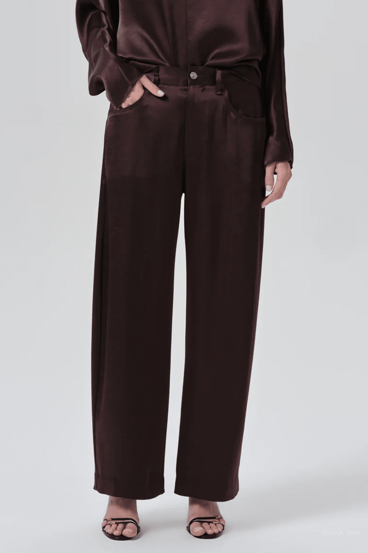 Brynn Japanese Hammered Satin Trouser in Espresso - shop-olivia.com