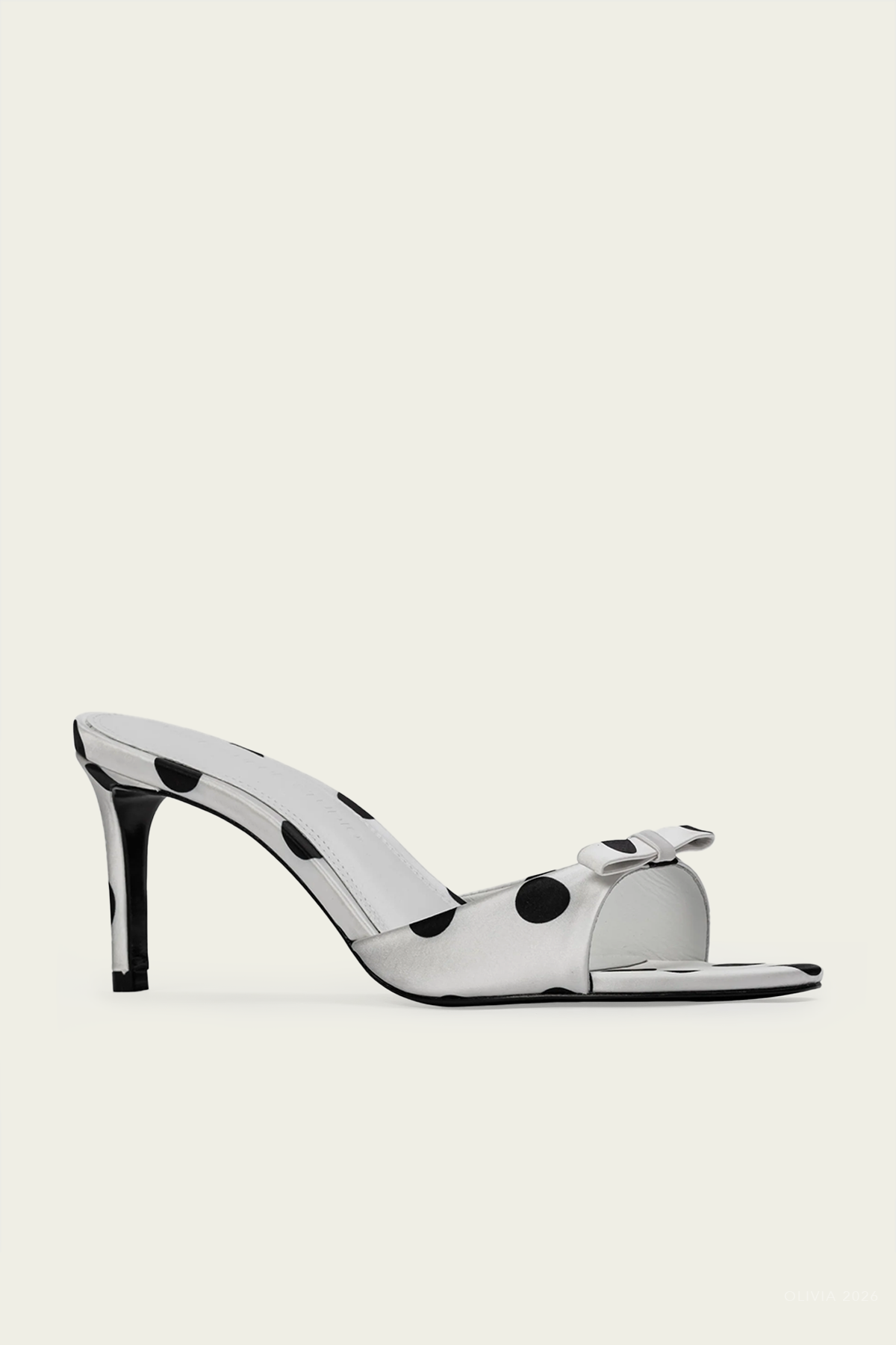 Albie 65 Mule in White Black Polka Dot