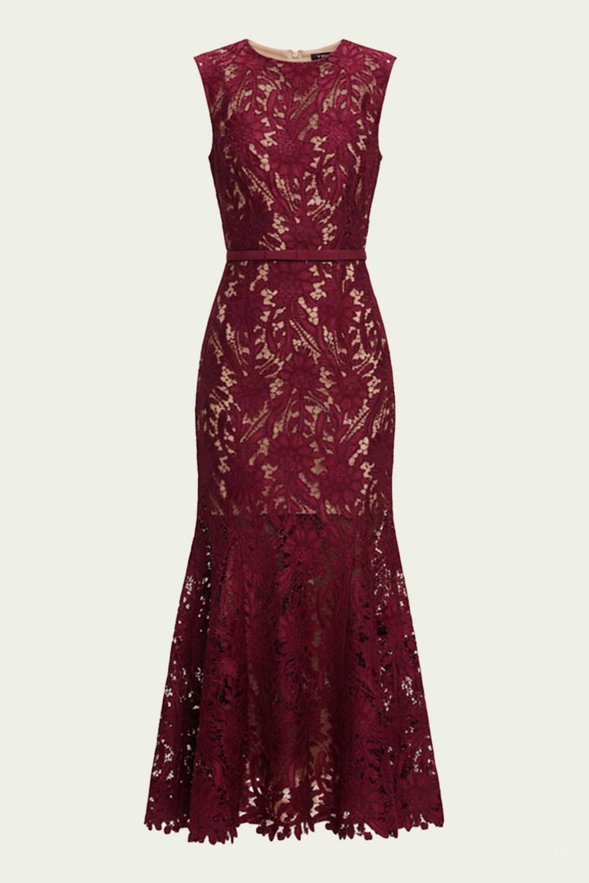 Burgundy Guipure Lace Midi Dress - shop - olivia.com