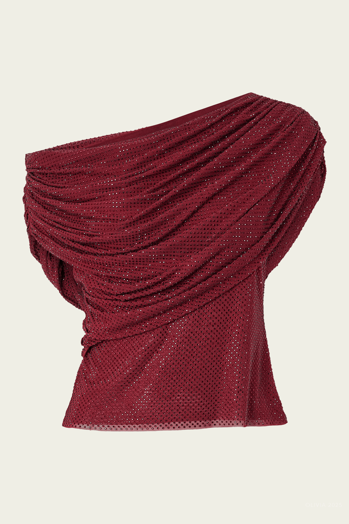 Burgundy Rhinestone Drape Top - shop - olivia.com