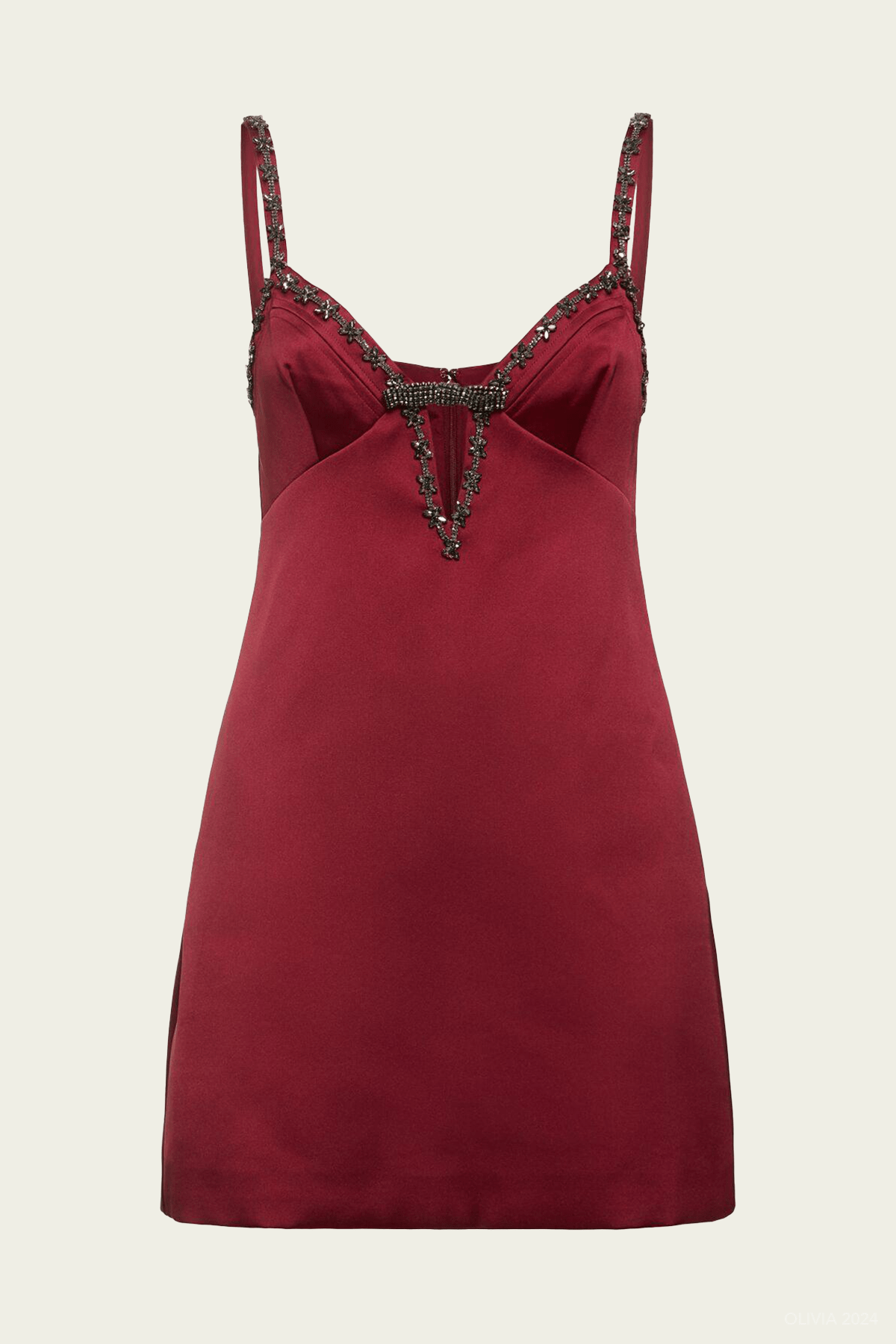 Burgundy Satin Strappy Mini Dress - shop - olivia.com