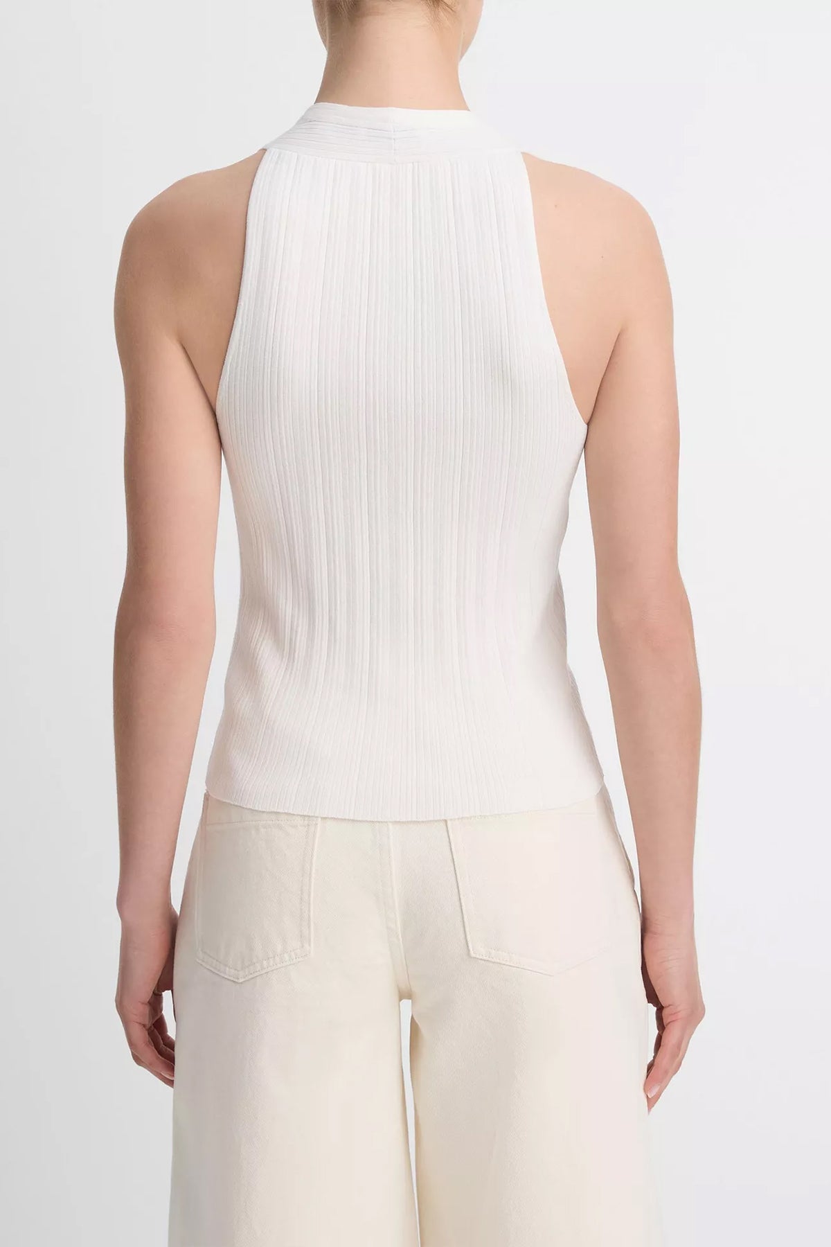 Button V-Neck Tank Top in Off-White - shop-olivia.com