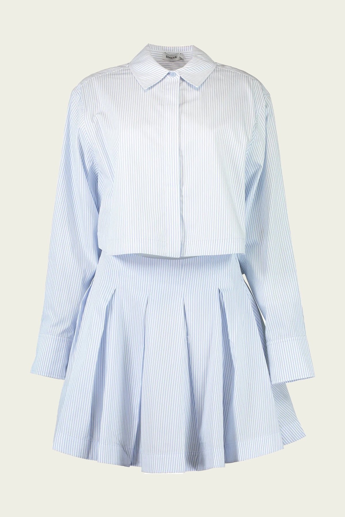 Callas Pleated Mini Dress in French Blue Stripe - shop - olivia.com