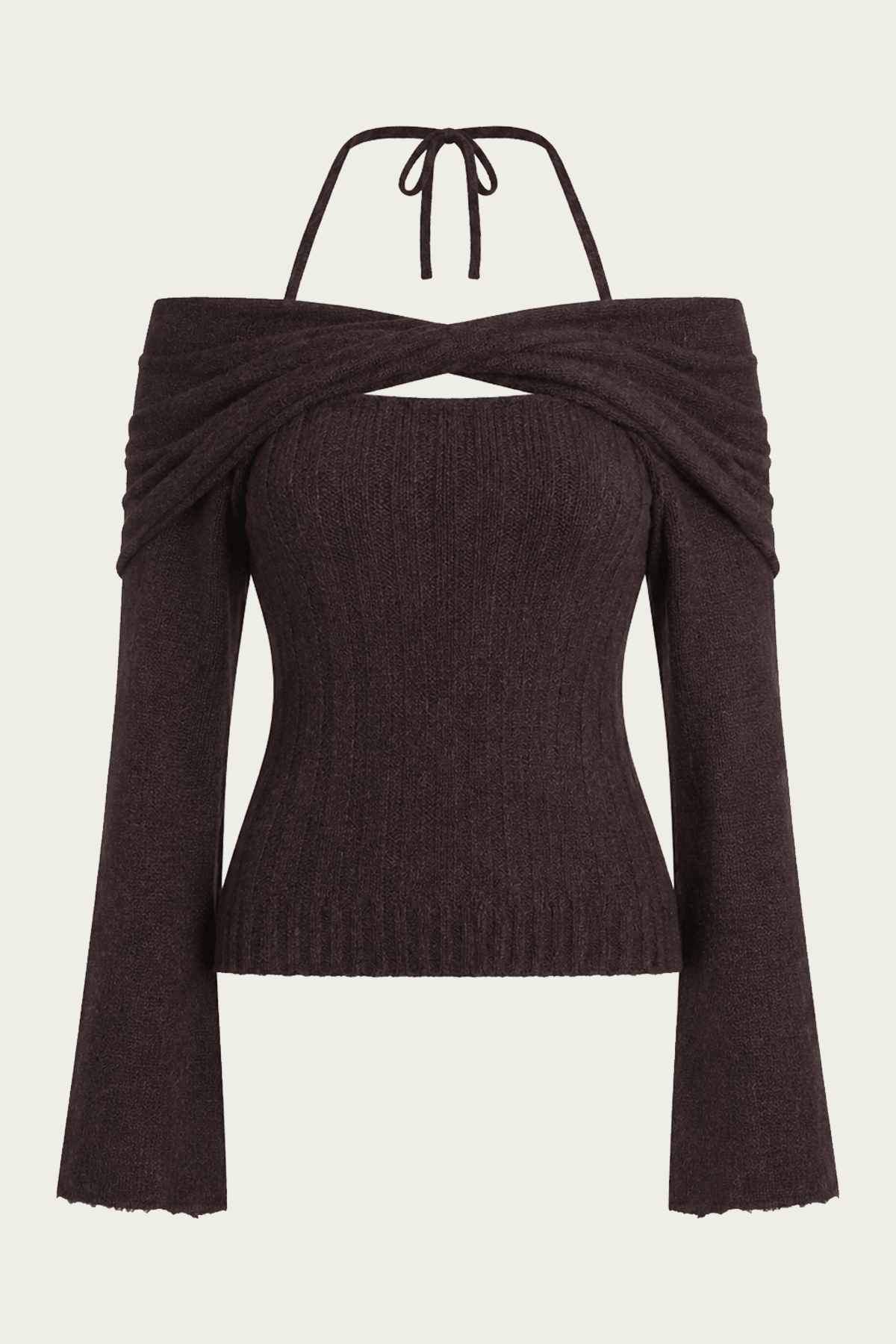 Cambria Long-Sleeve Off-Shoulder Top in Chocolate - shop-olivia.com