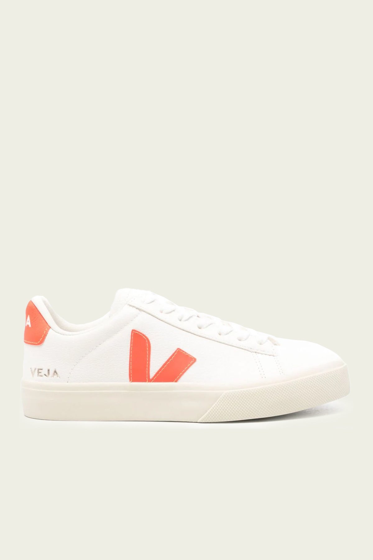 Campo Chromefree Leather Sneaker in White Orange Fluo - shop - olivia.com