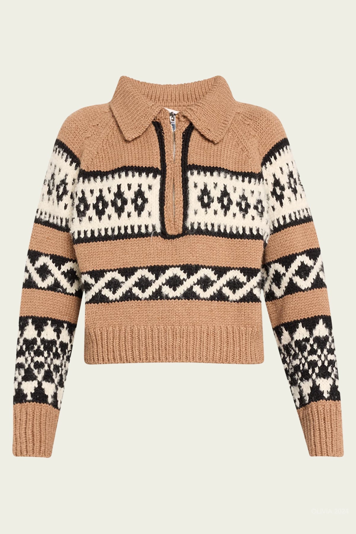 Carter Merino Fairisle Sweater in Camel Multi - shop - olivia.com