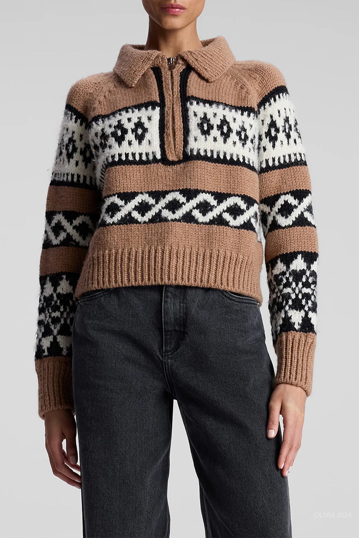 Carter Merino Fairisle Sweater in Camel Multi - shop - olivia.com