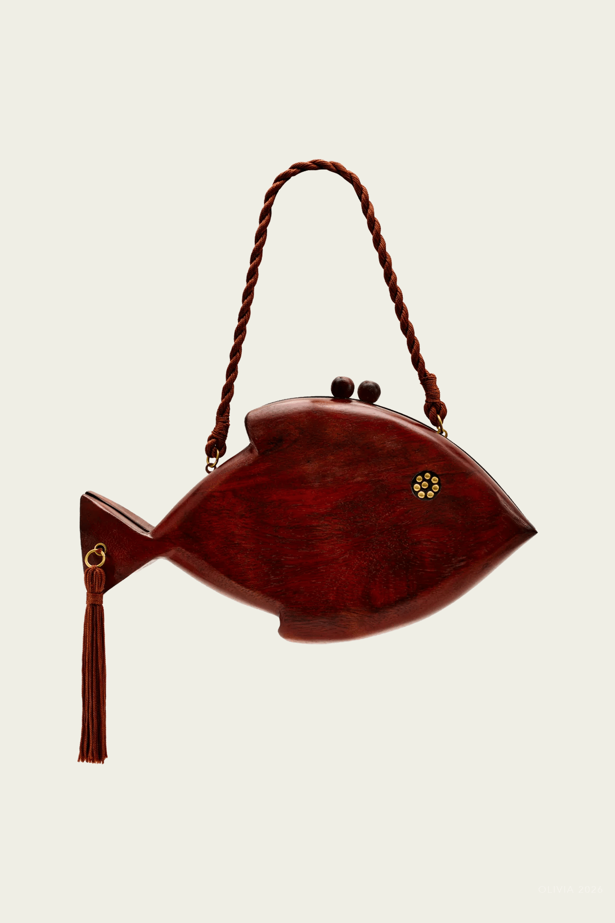 Carved Wooden Fish Clutch in Mahogany Brown - shop-olivia.com
