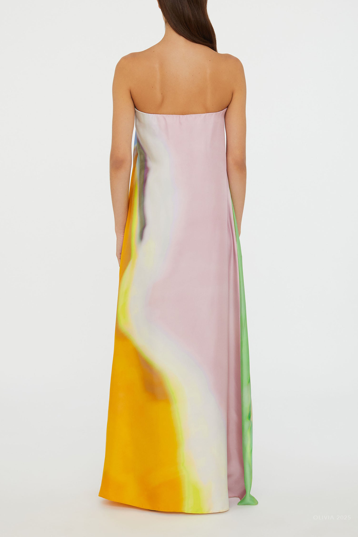Aura Silk Strapless Dress in Tangelo Aura Print