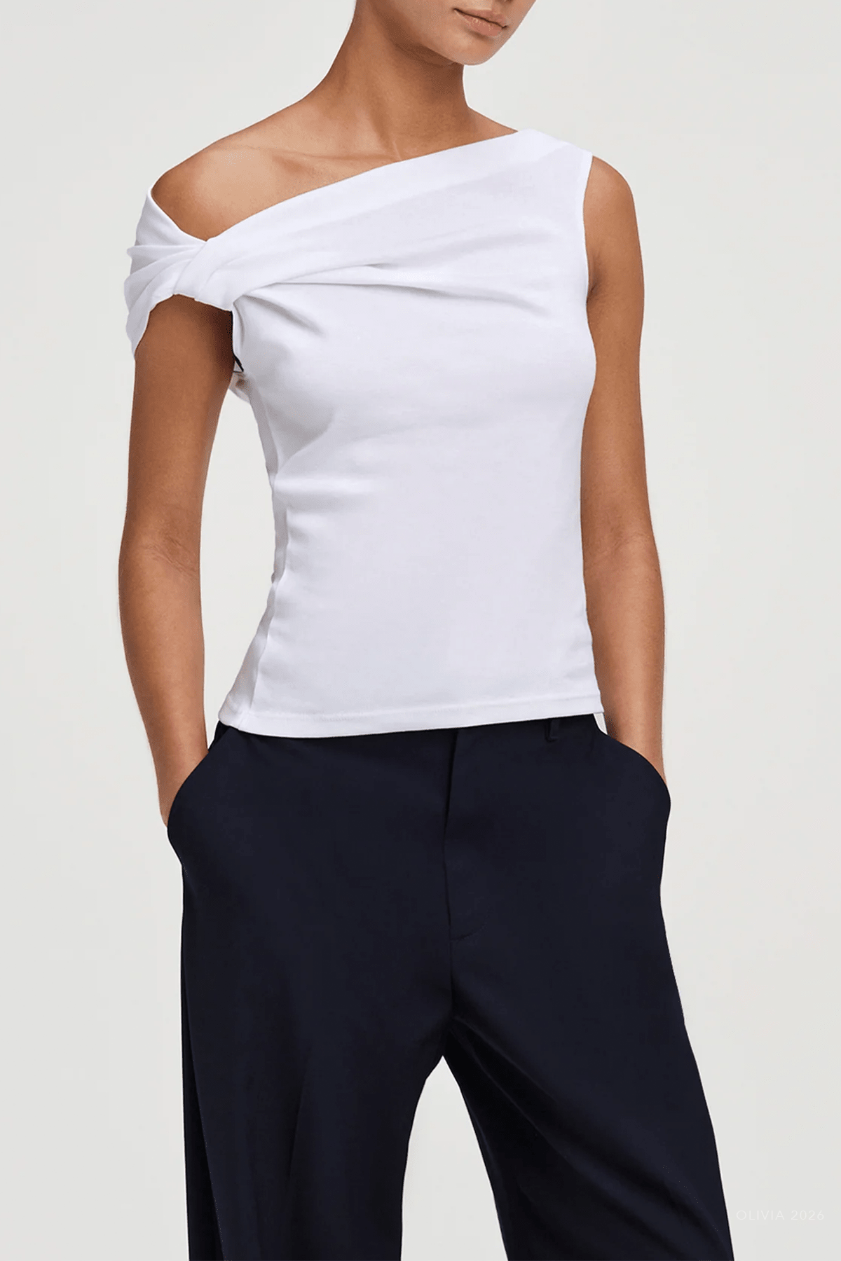 Cece Off-Shoulder Tee in White - shop-olivia.com