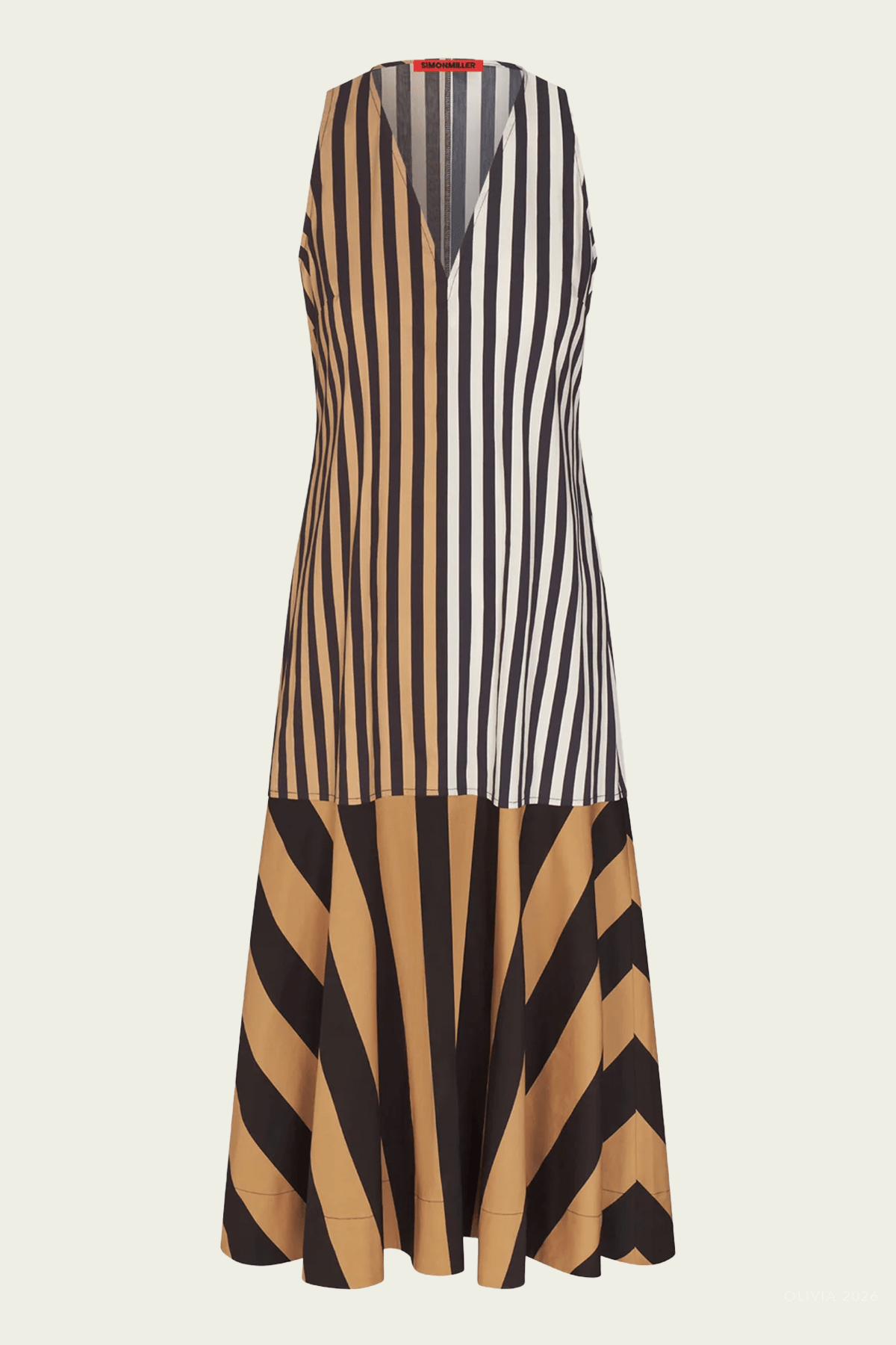 Celeste Poplin Dress in Black Tan Stripe Combo - shop-olivia.com