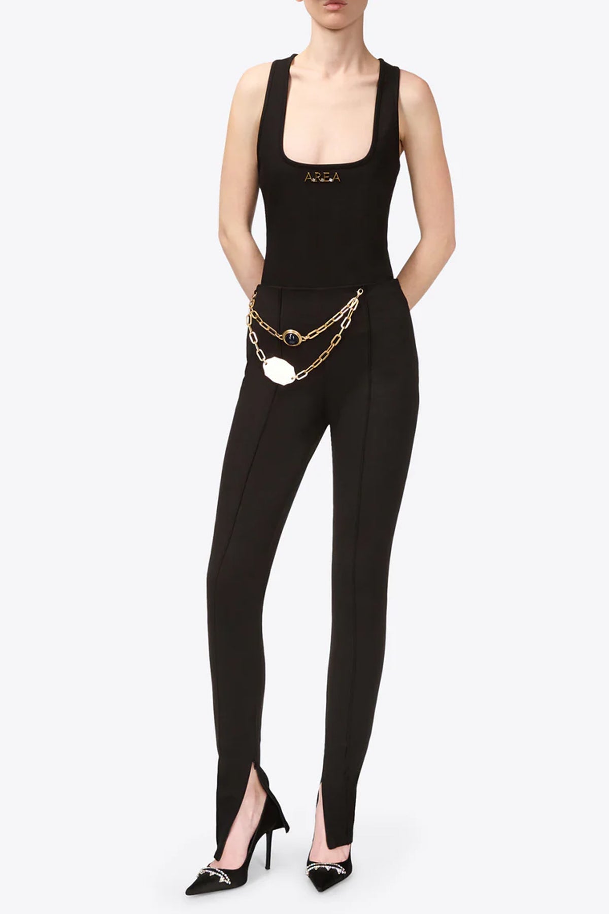 Chain Plate Belt Legging in Black - shop - olivia.com