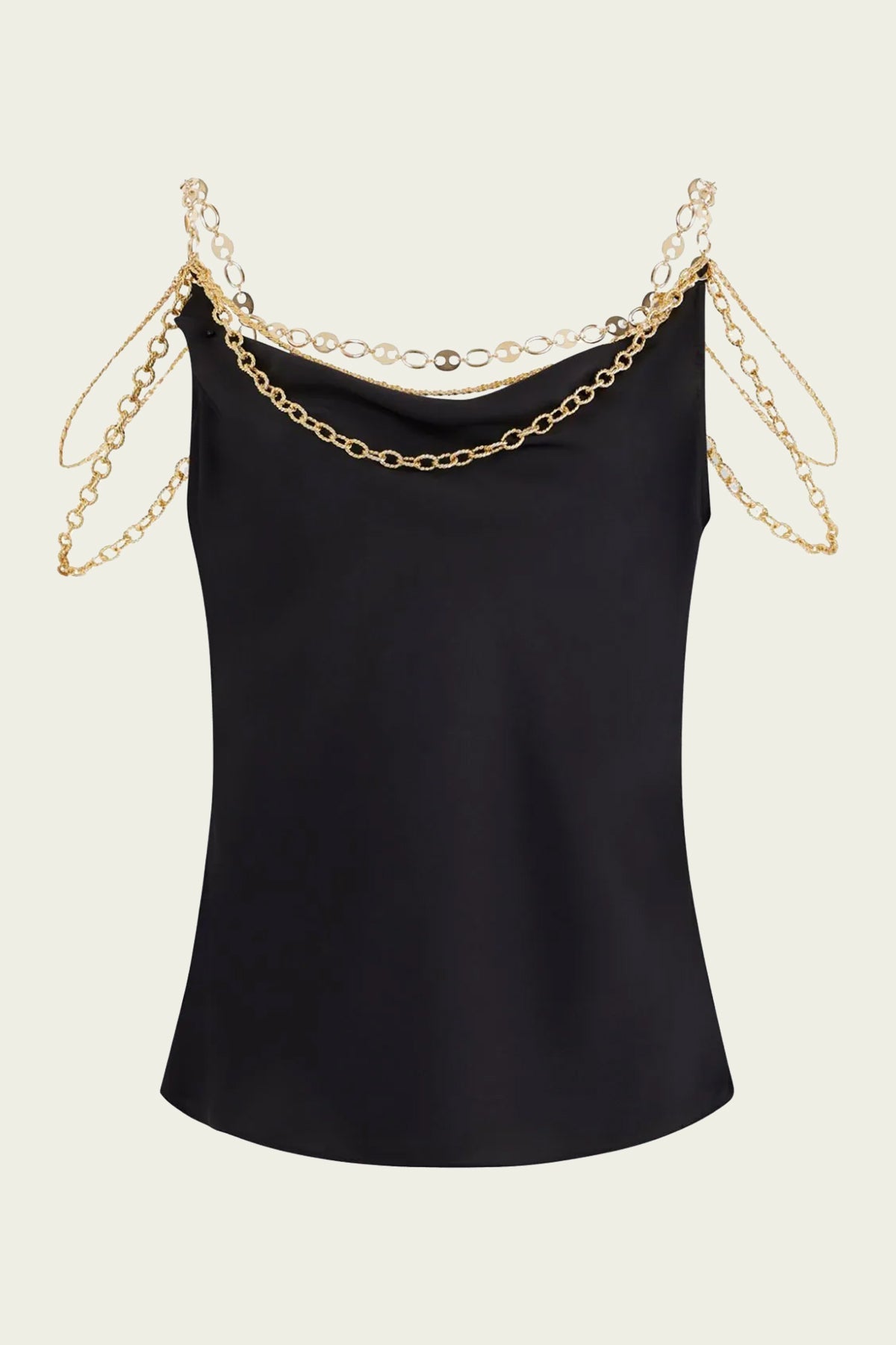 Chain-Strap Silk Cowl-Neck Top in Black - shop-olivia.com