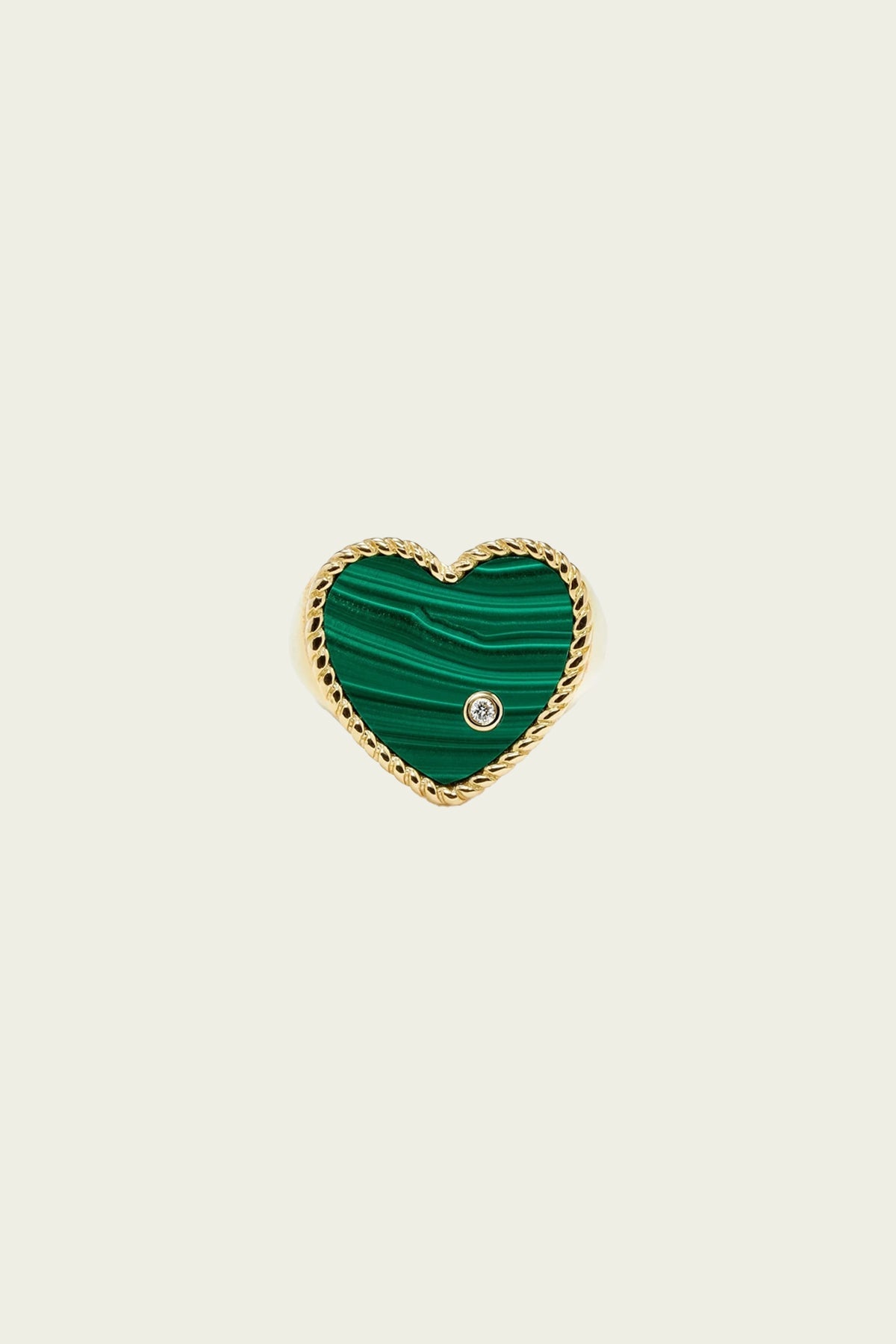 Chevalière Heart Ring in Yellow Gold & Malachite - shop - olivia.com