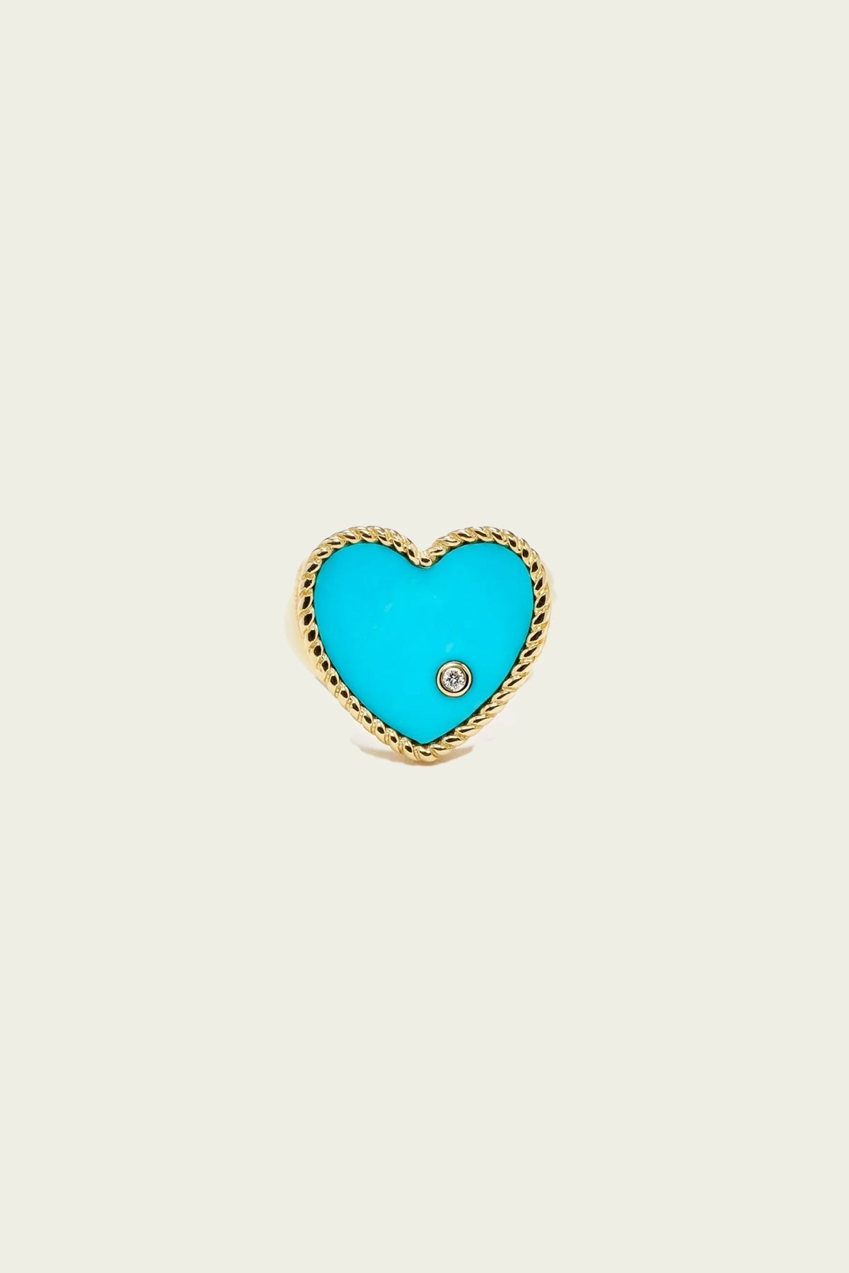 Chevalière Heart Ring in Yellow Gold & Turquoise - shop - olivia.com