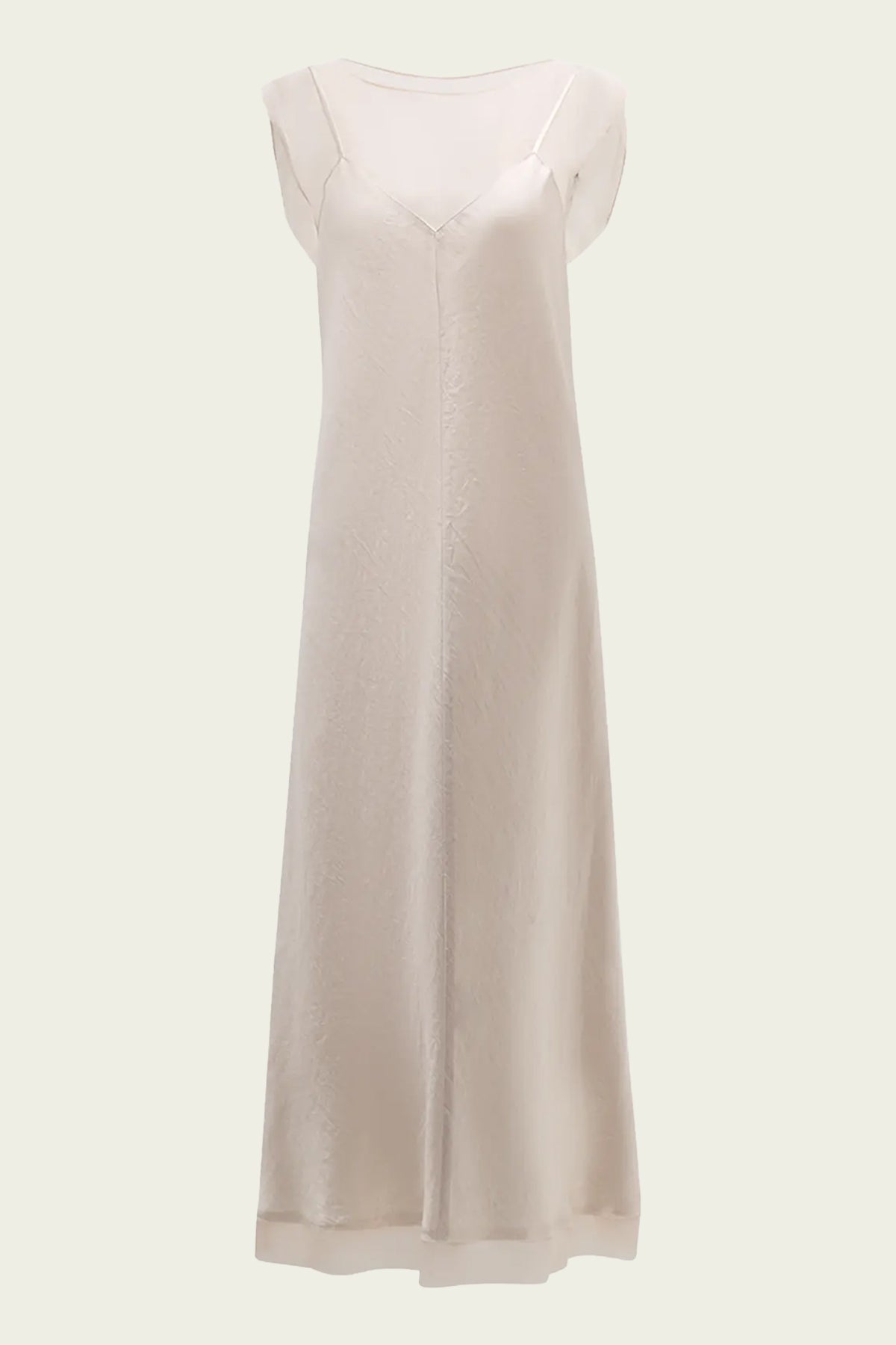 Chiffon-Layered Satin Slip Dress in Champagne - shop-olivia.com