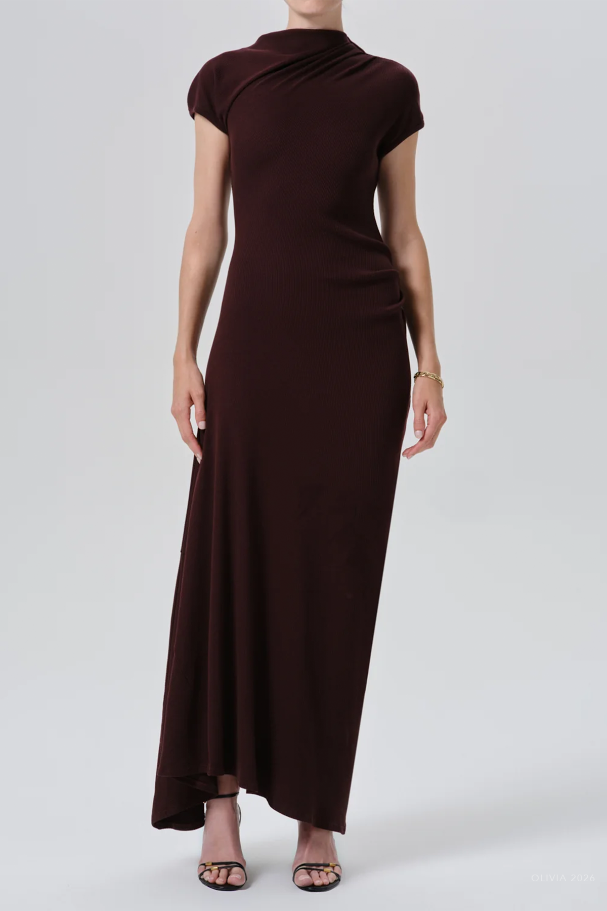 Kira Sculptural Dress in Mahogany