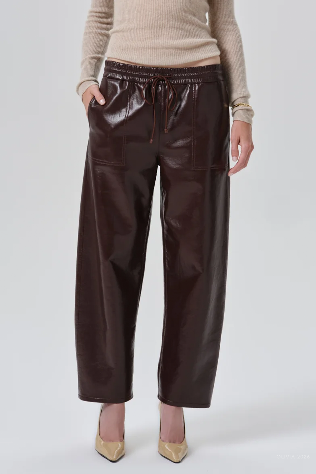 Rework Recycled Leather Pull-On Pant in Burgundy