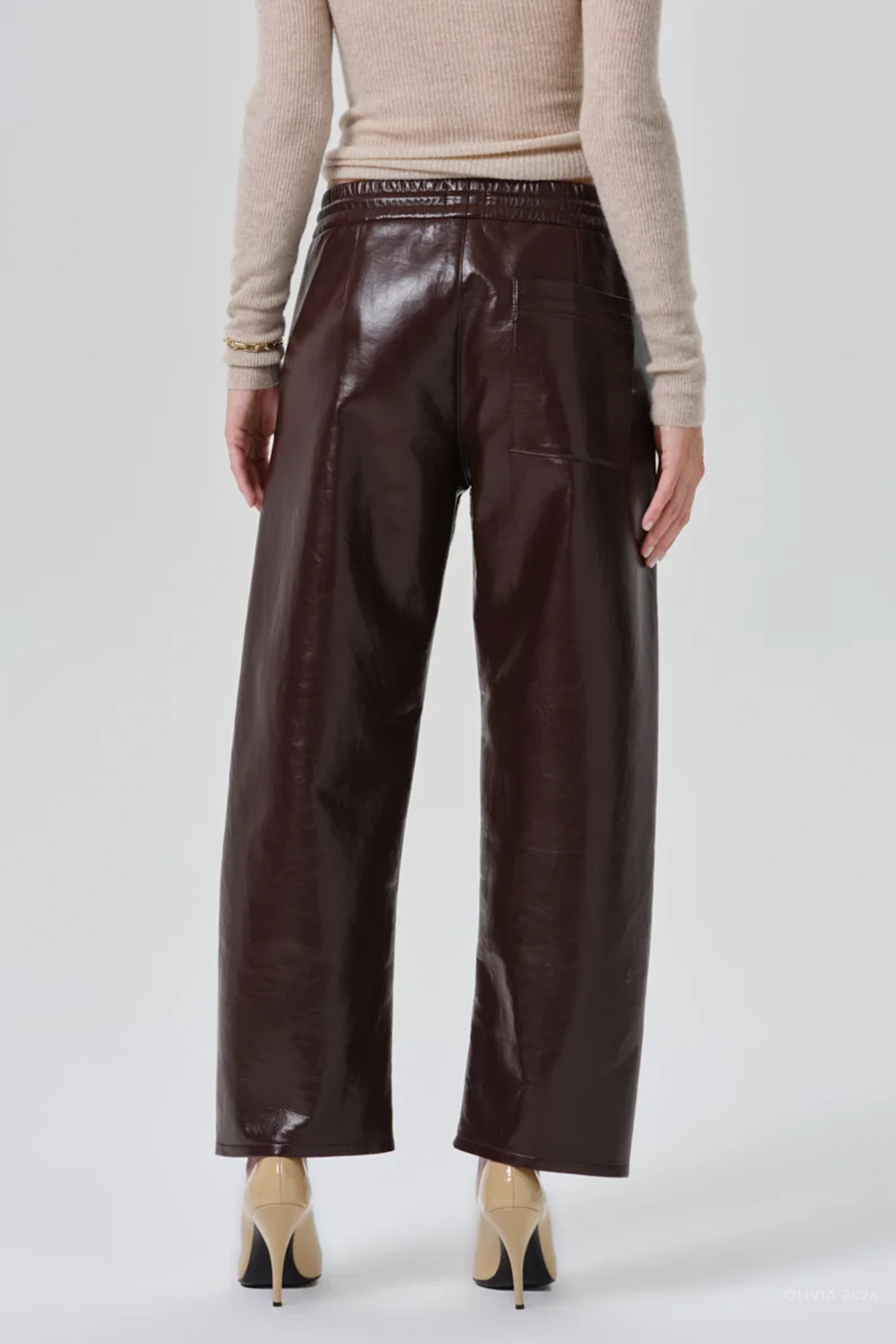 Rework Recycled Leather Pull-On Pant in Burgundy