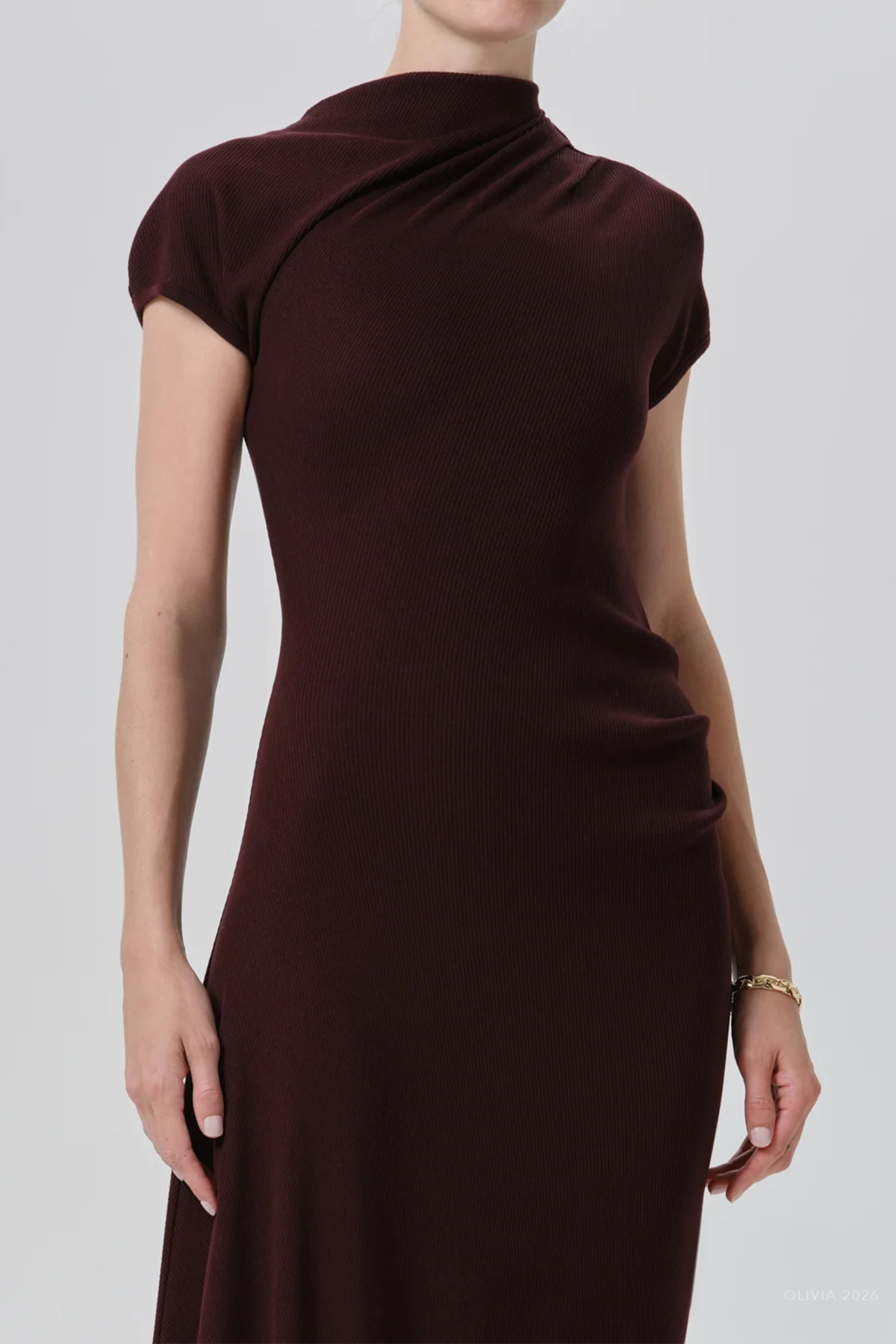 Kira Sculptural Dress in Mahogany