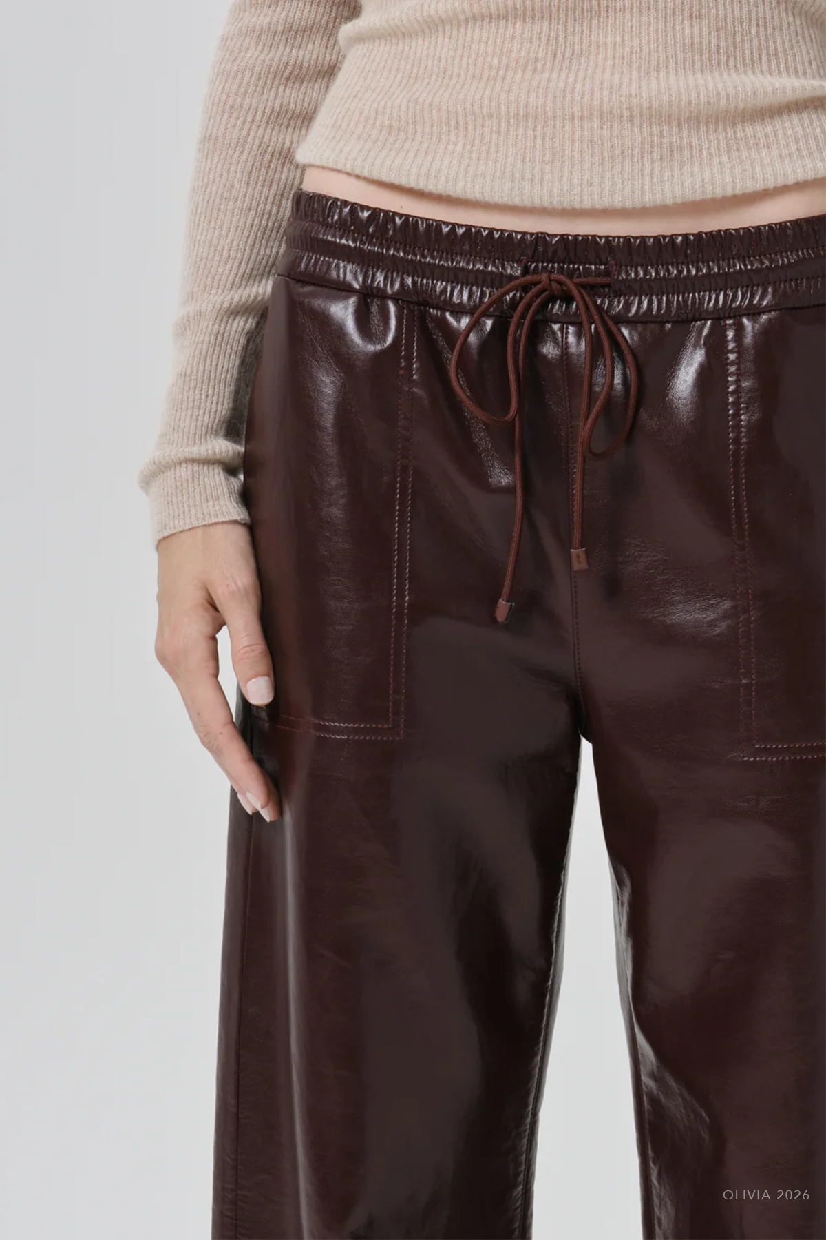 Rework Recycled Leather Pull-On Pant in Burgundy