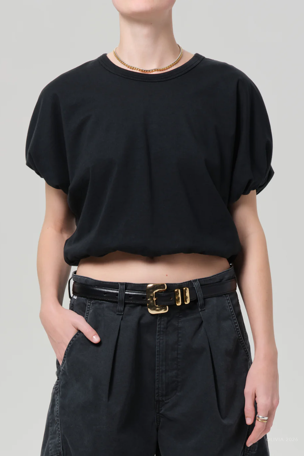Gia Bubble Tee in Washed Black