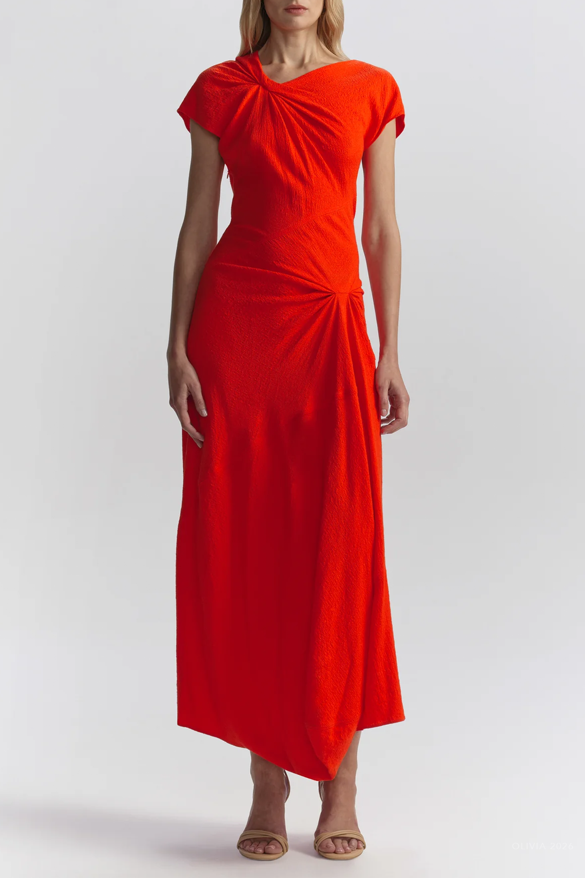 Willa Textured Crepe Midi Dress in Persimmon
