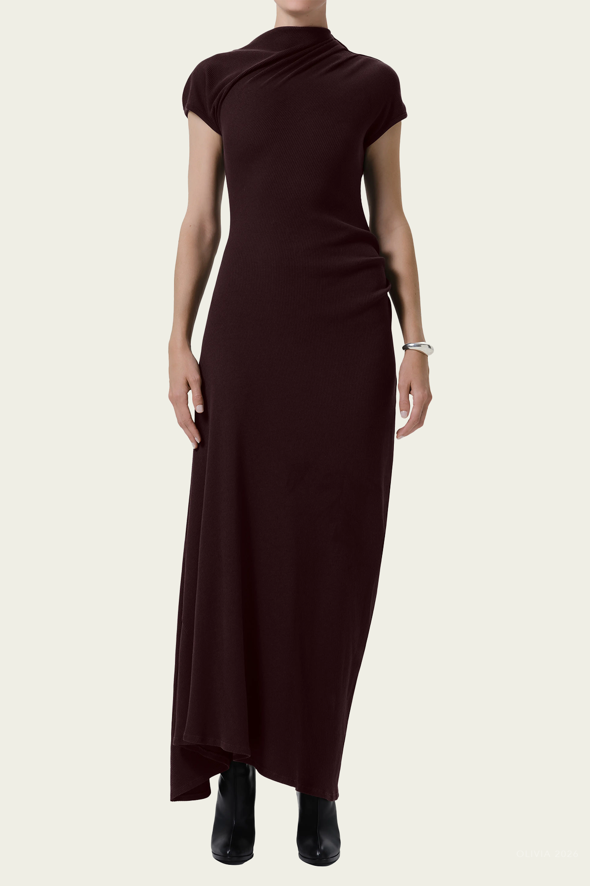 Kyra Sculptural Dress in Chocolate