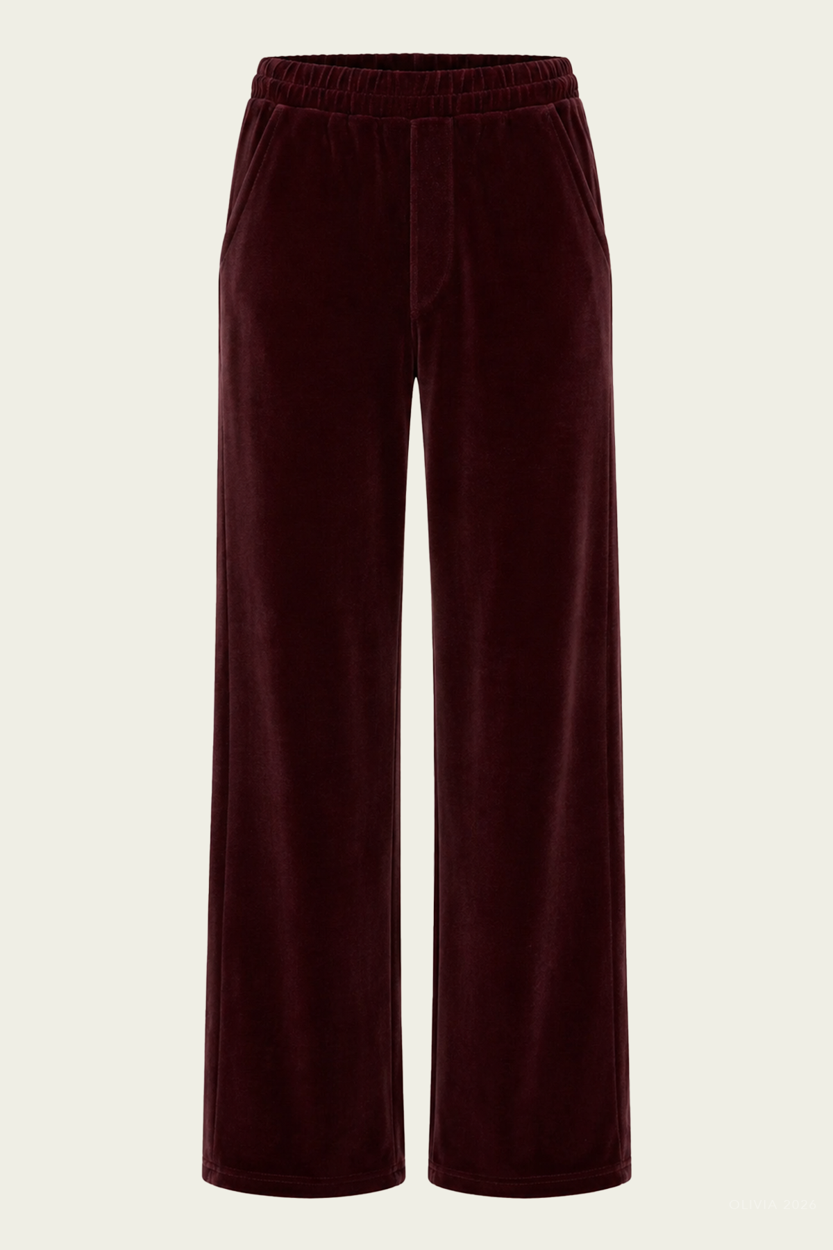 Brynn Drawstring Velour Pant in Burgundy