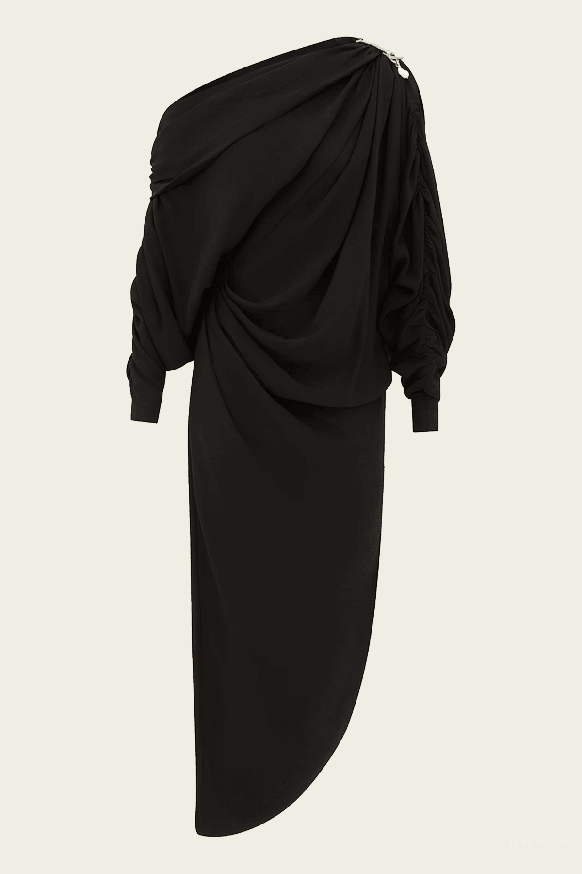 Clash Asymmetric Midi Dress in Black - shop-olivia.com