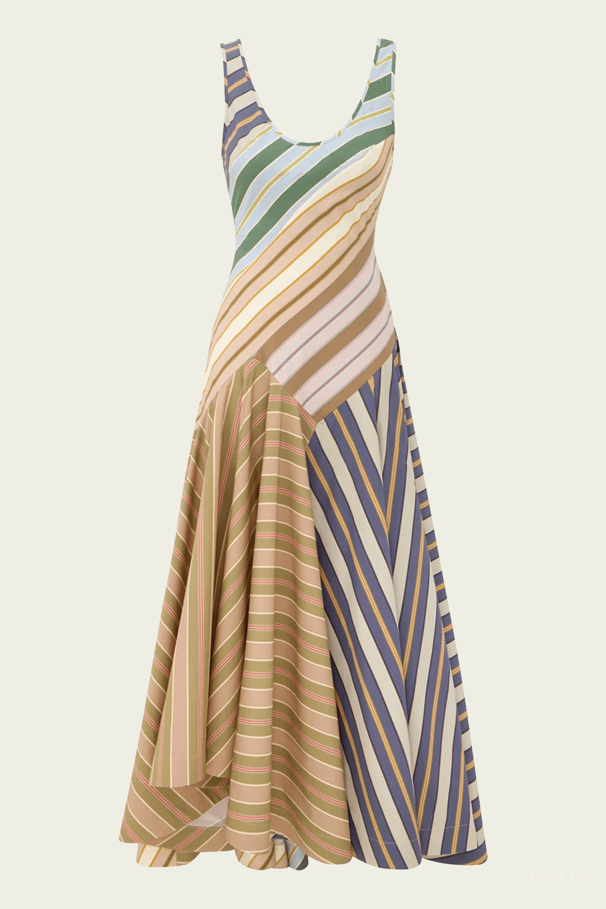 Clash Poplin Maxi Dress in Spliced Stripes - shop-olivia.com