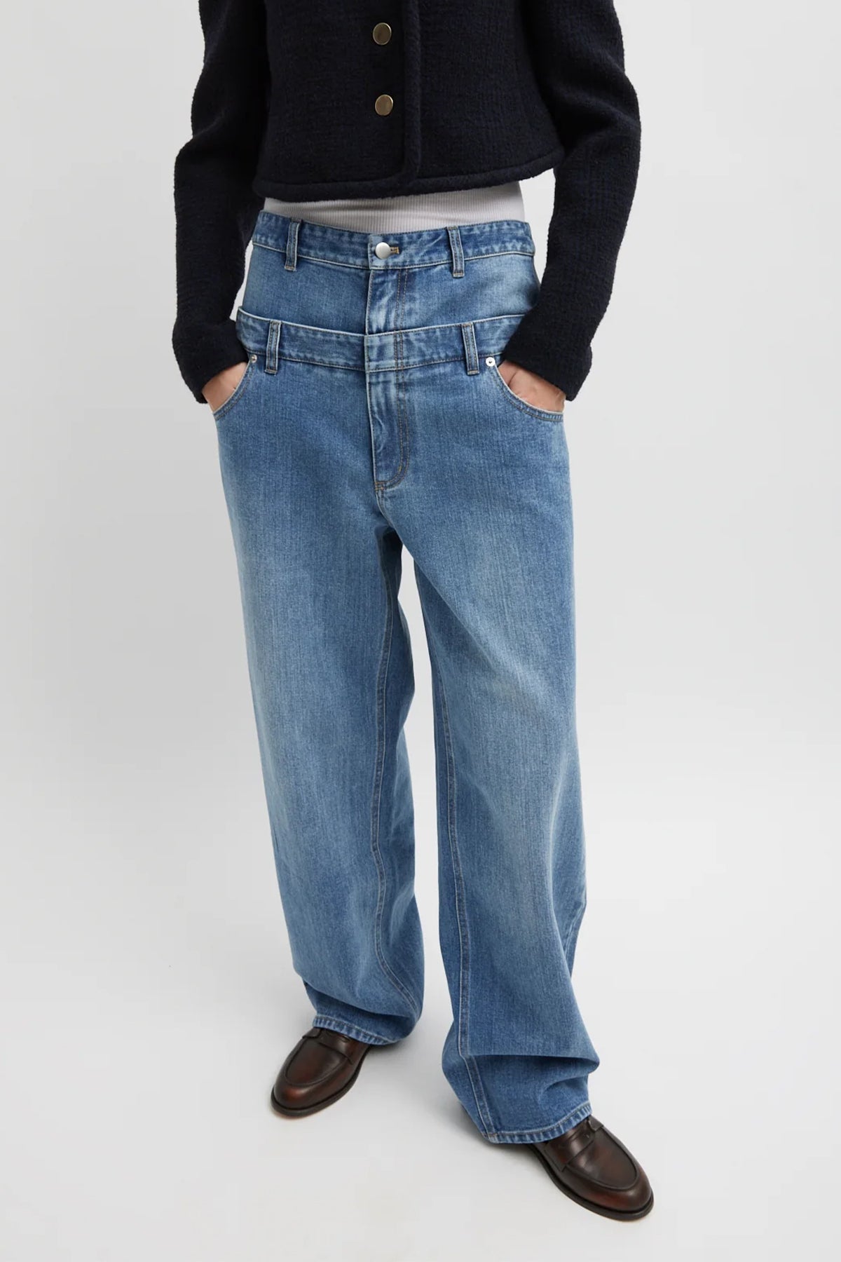 Classic Wash Denim Double Waisted Slouchy Carpenter Jean - shop - olivia.com