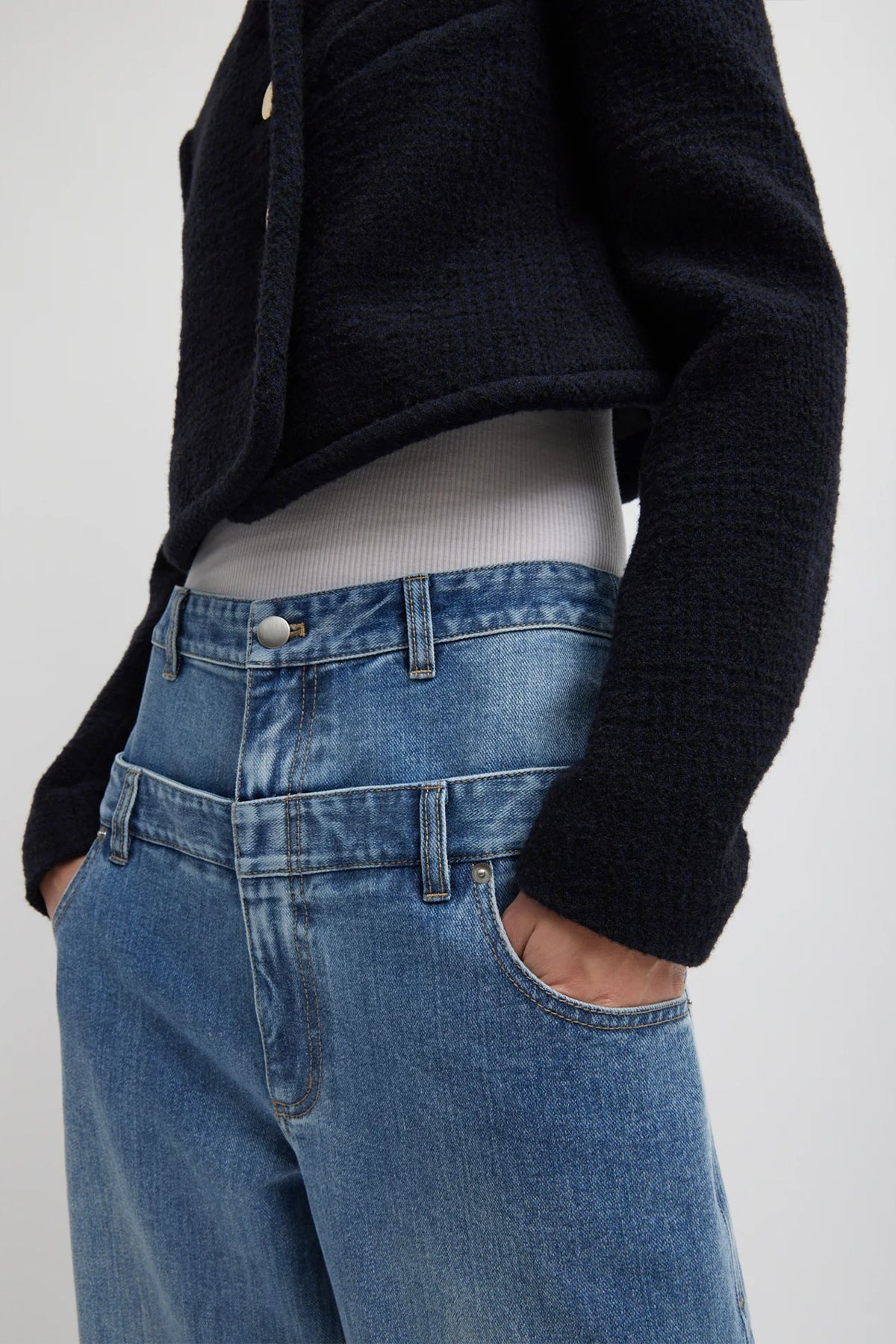 Classic Wash Denim Double Waisted Slouchy Carpenter Jean - shop - olivia.com