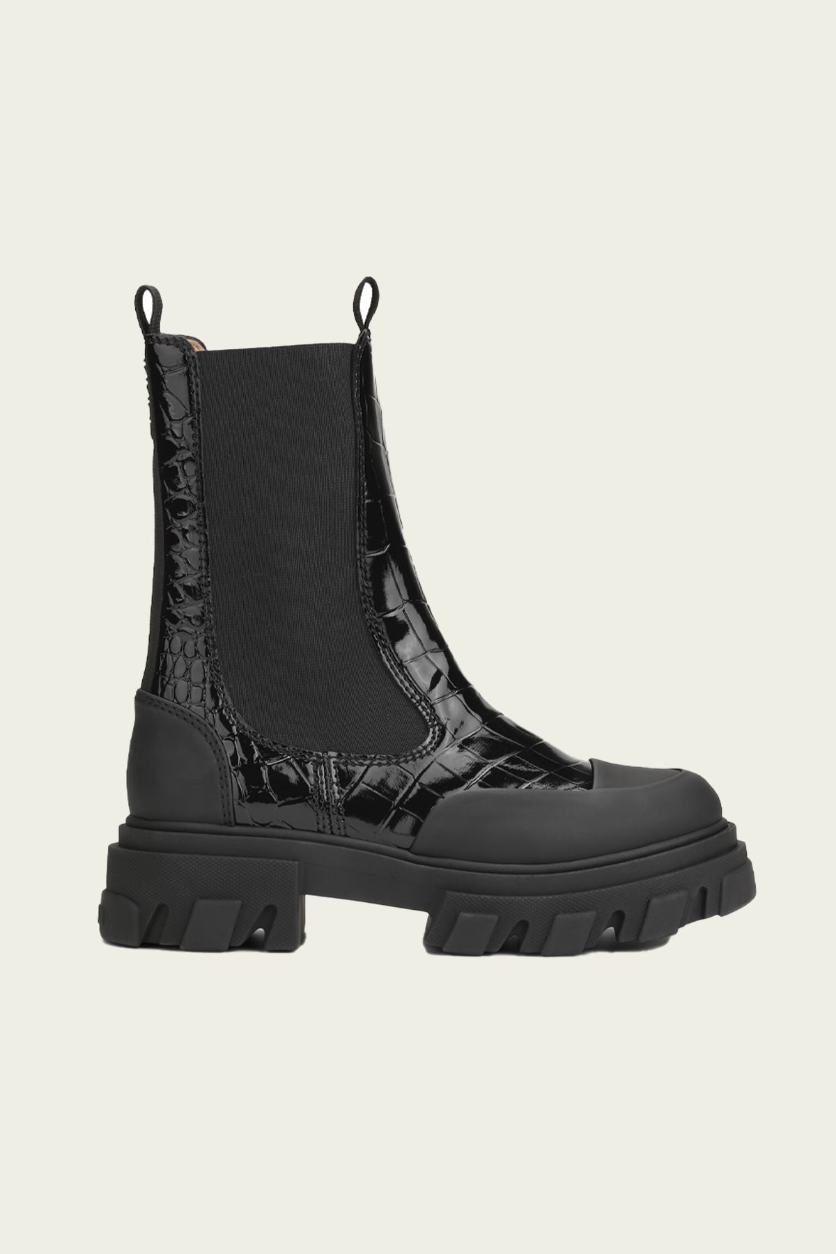 Cleated Mid Chelsea Boot Naplack Croco in Black - shop - olivia.com