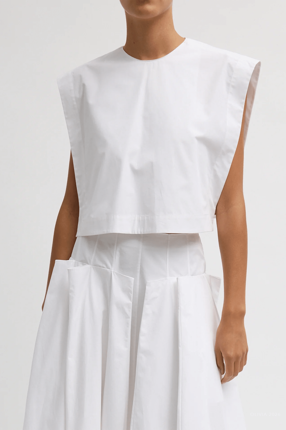 Compact Eco Poplin Cropped Square Top in White - shop - olivia.com