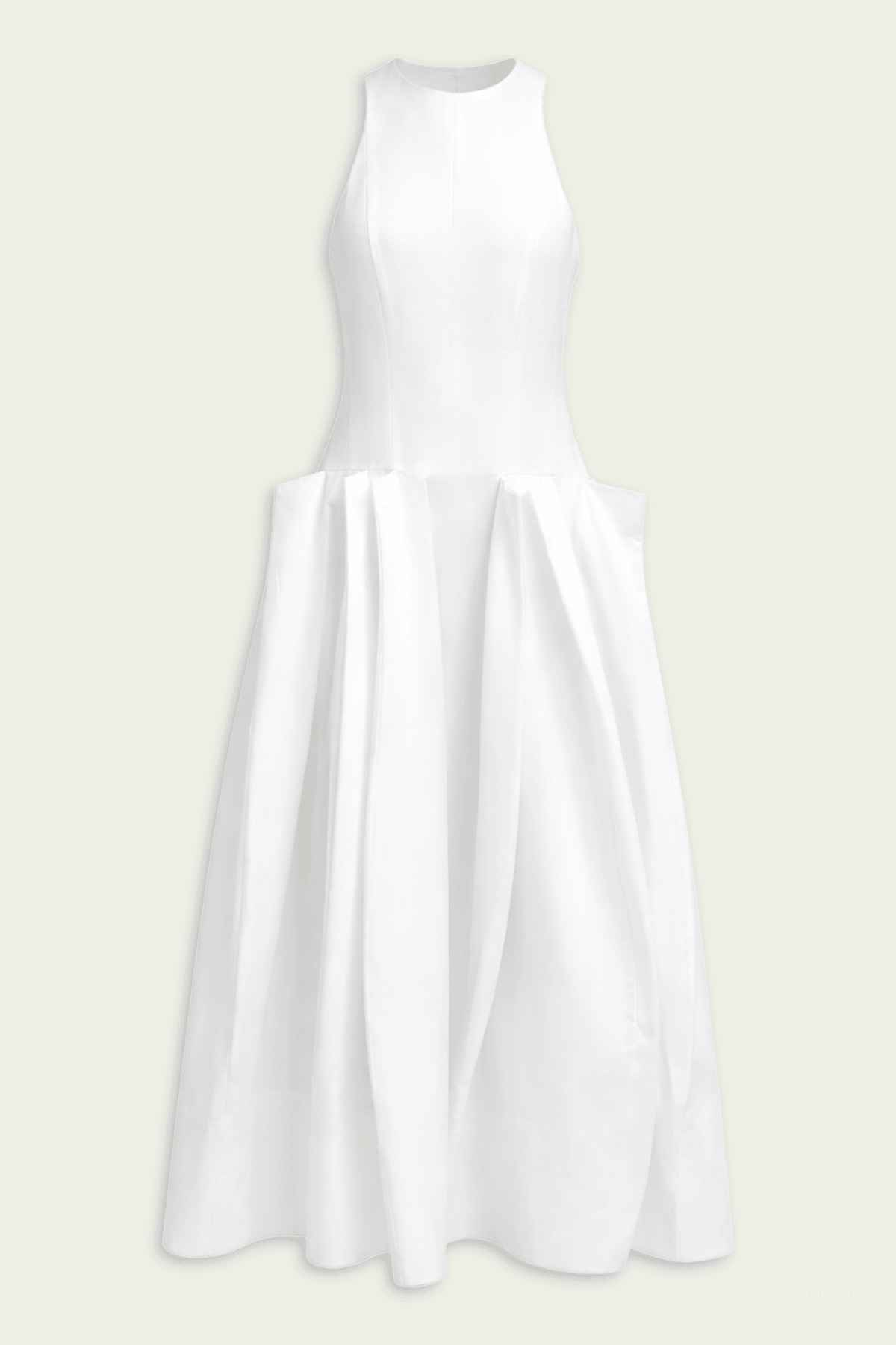 Compact Eco Poplin Pinched Pleat Dress in White - shop - olivia.com