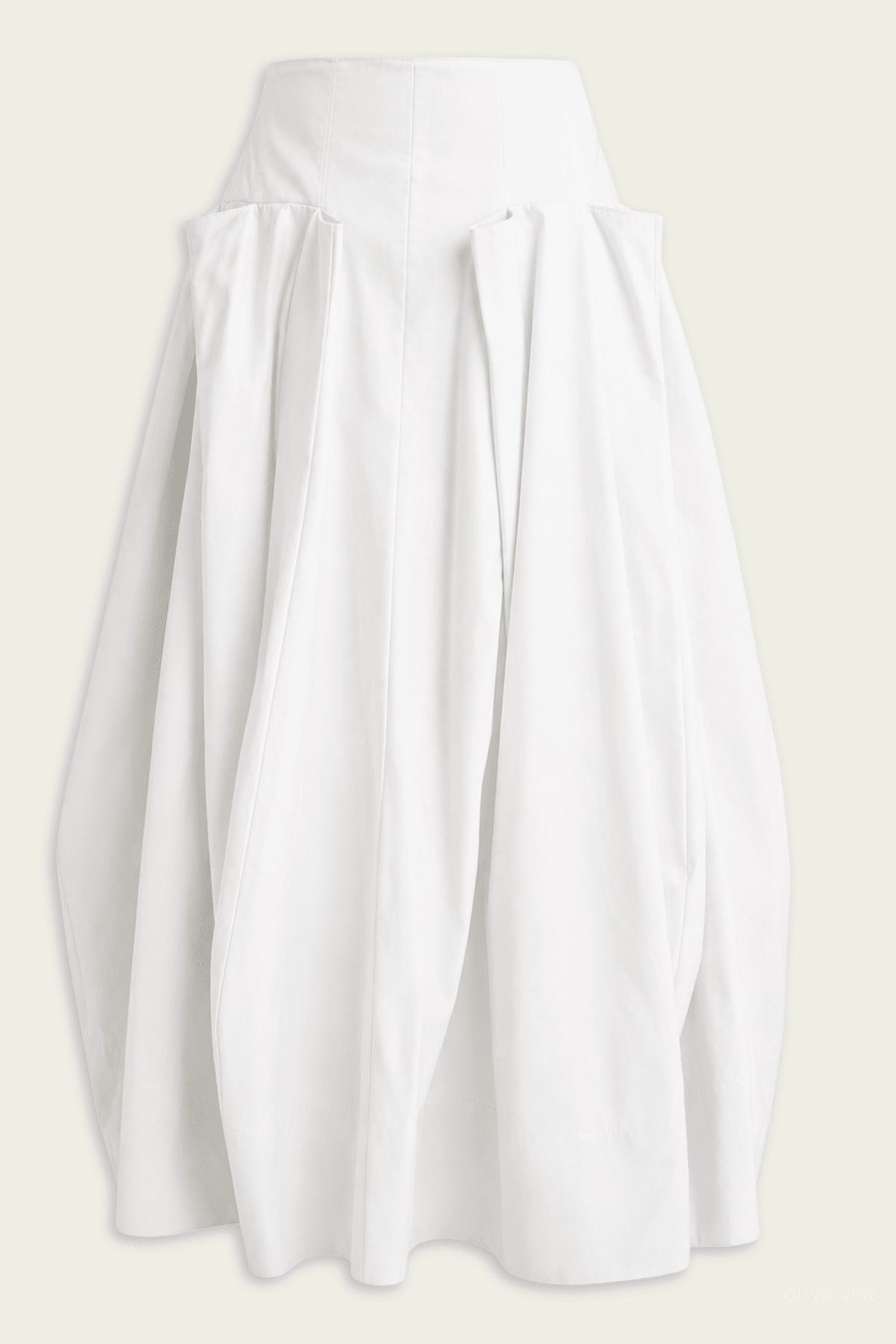 Compact Eco Poplin Pinched Pleat Full Skirt in White - shop - olivia.com