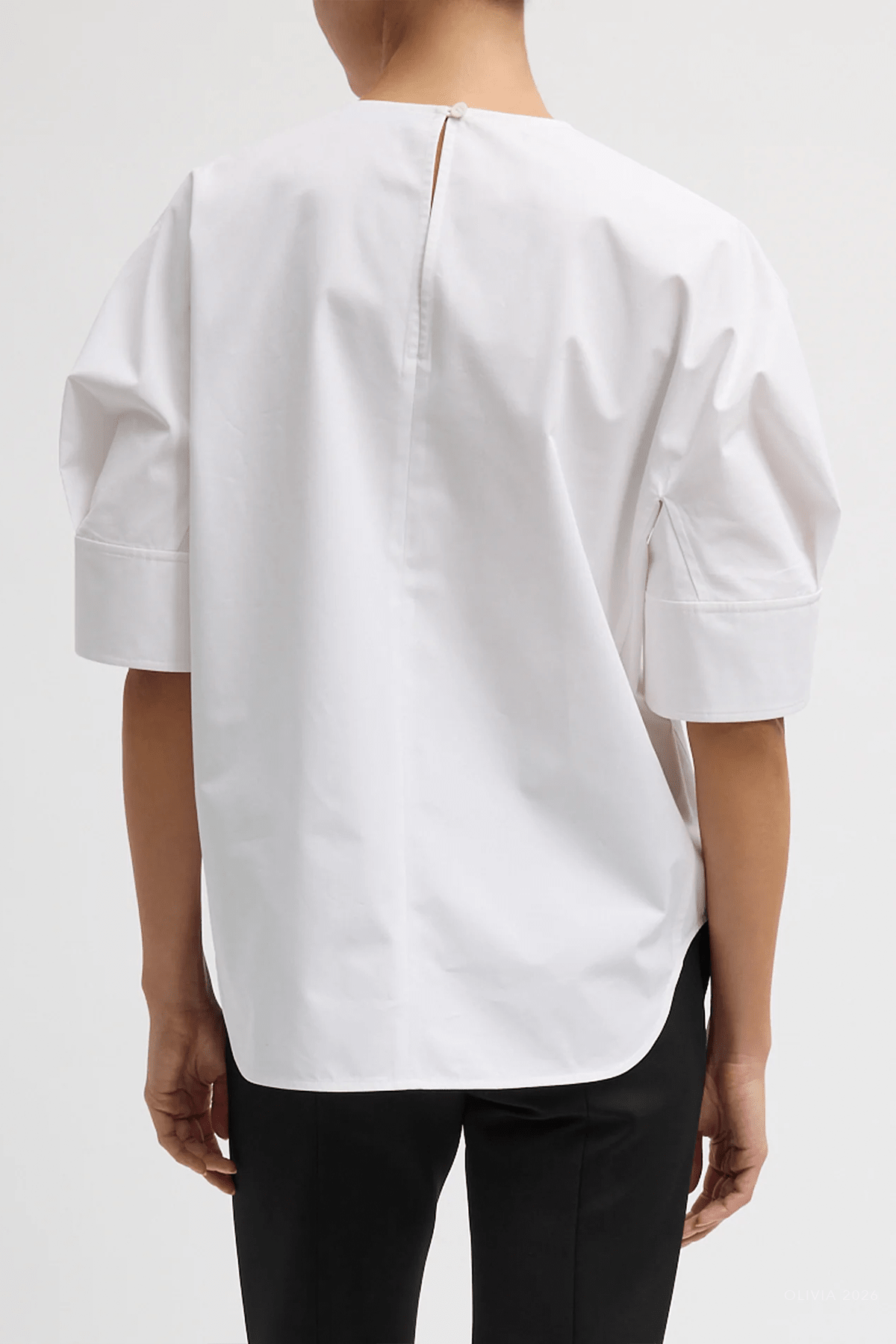 Compact Eco Poplin Reverse Sleeve Top in White - shop - olivia.com